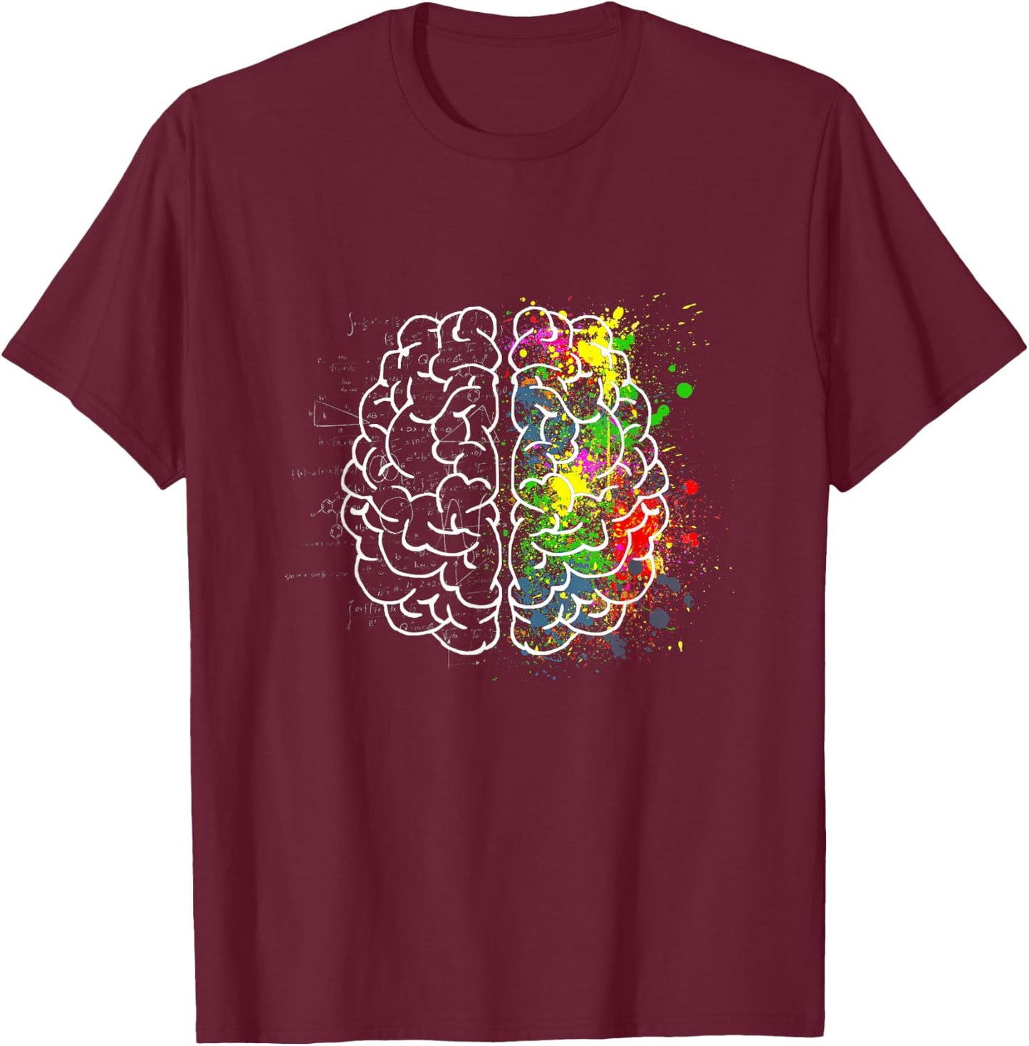 Right and Left Brain Parts Functions Psychology Neuroscience T-Shirt - T-Shirt | Maroon