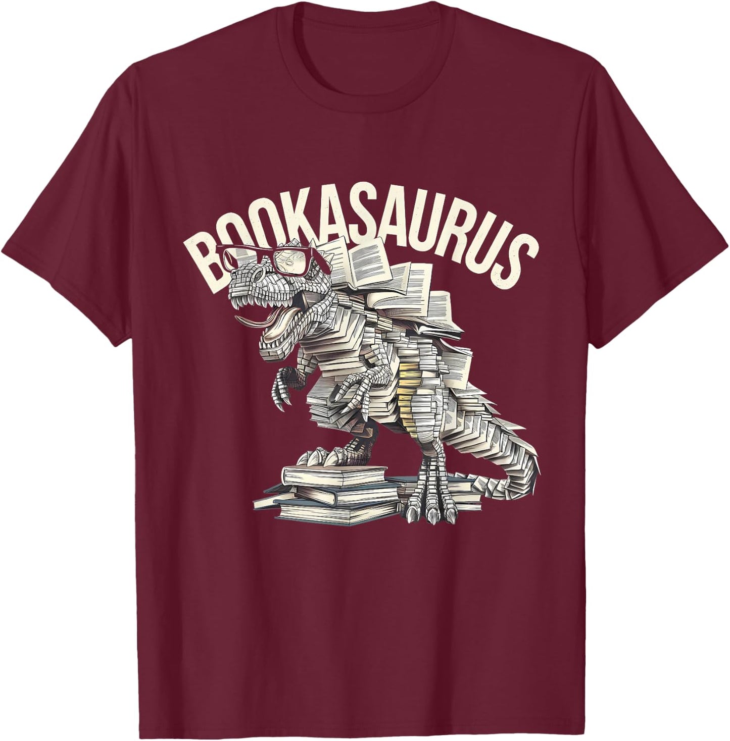 Book Dinosaur Bookworm T-Rex Dino Reading Books Funny Book T-Shirt - T-Shirt | Maroon