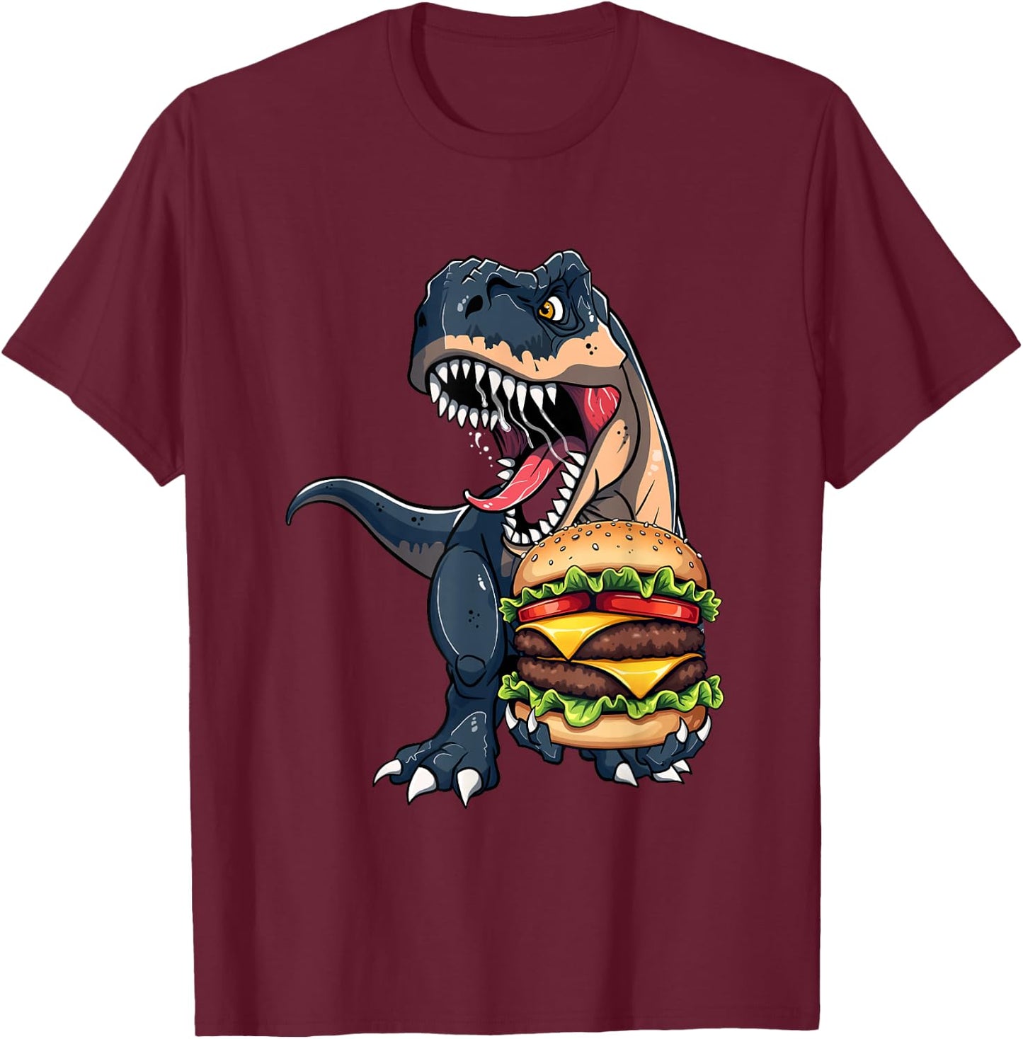 T Rex Dinosaur Cheeseburger Hamburger Kids Men Women T-Shirt - T-Shirt | Maroon