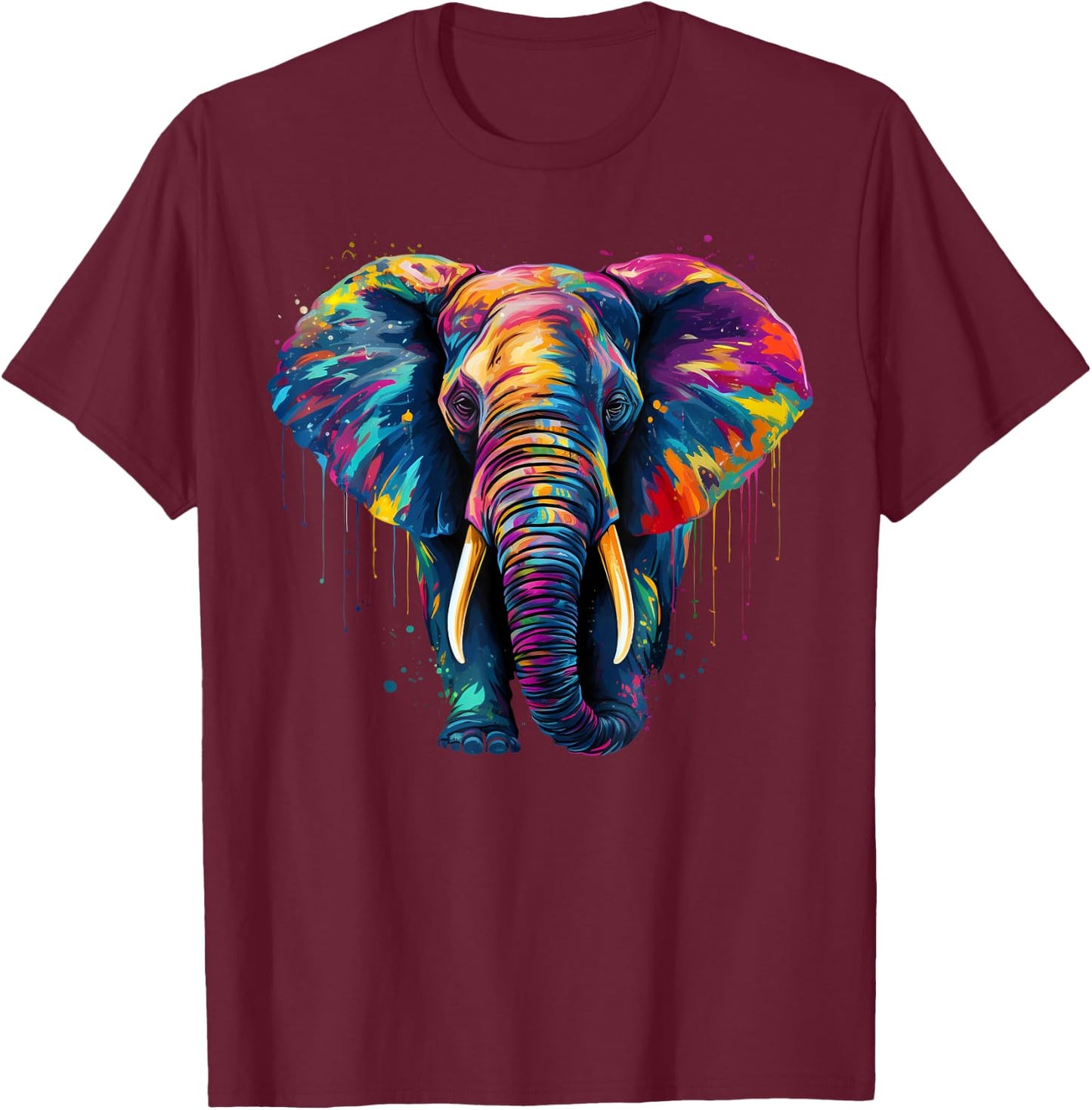 Artistic Colorful Pop Art painted Elephant T-Shirt - T-Shirt | Maroon