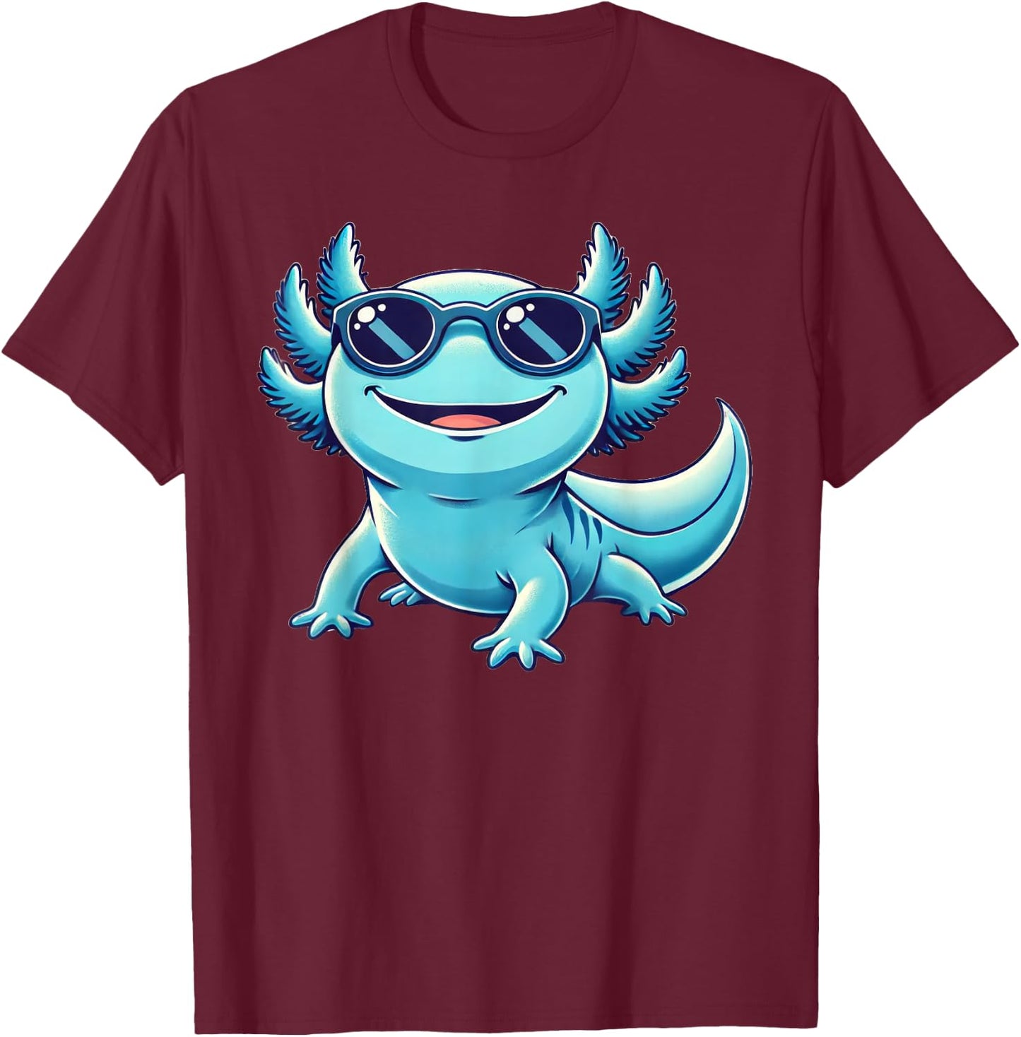 Blue Axolotl Wearing Sunglasses Funny Axolotl T-Shirt - T-Shirt | Maroon