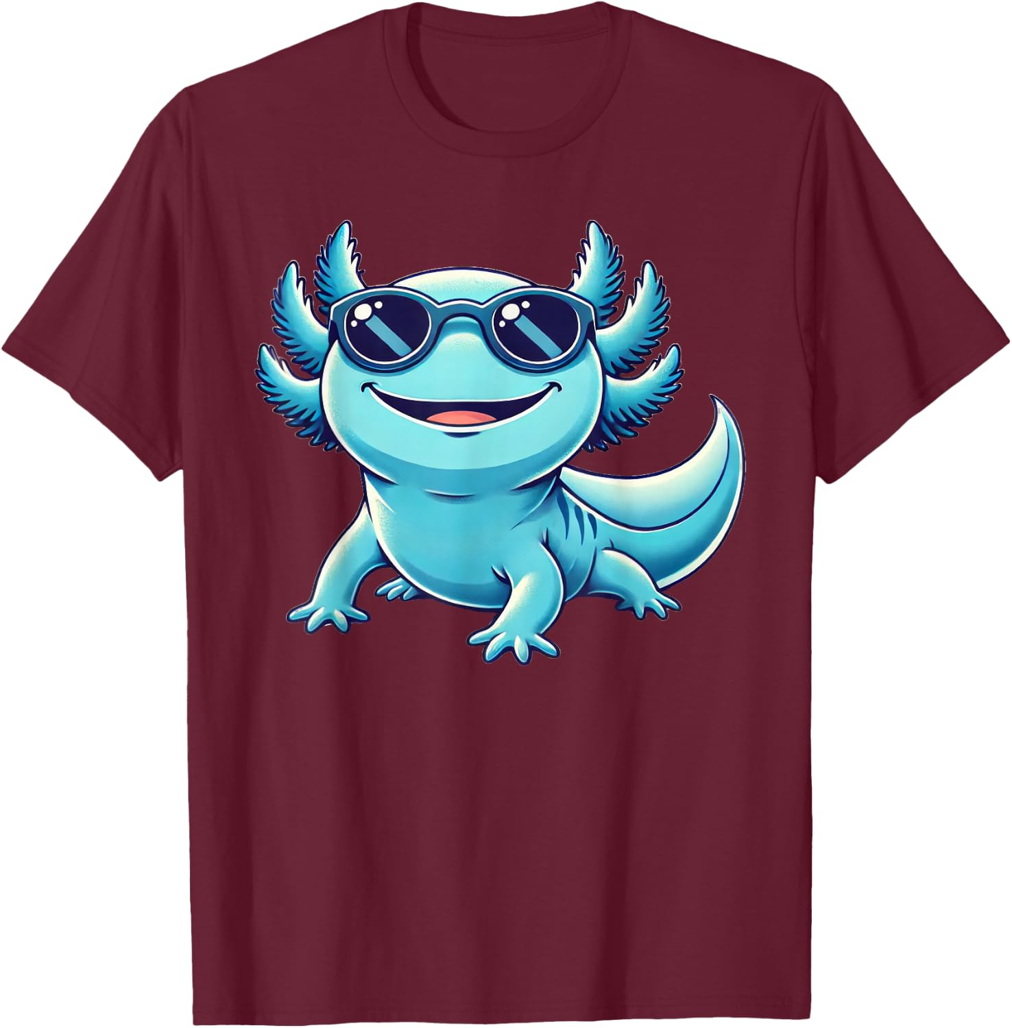 Blue Axolotl Wearing Sunglasses Funny Axolotl T-Shirt - T-Shirt | Maroon