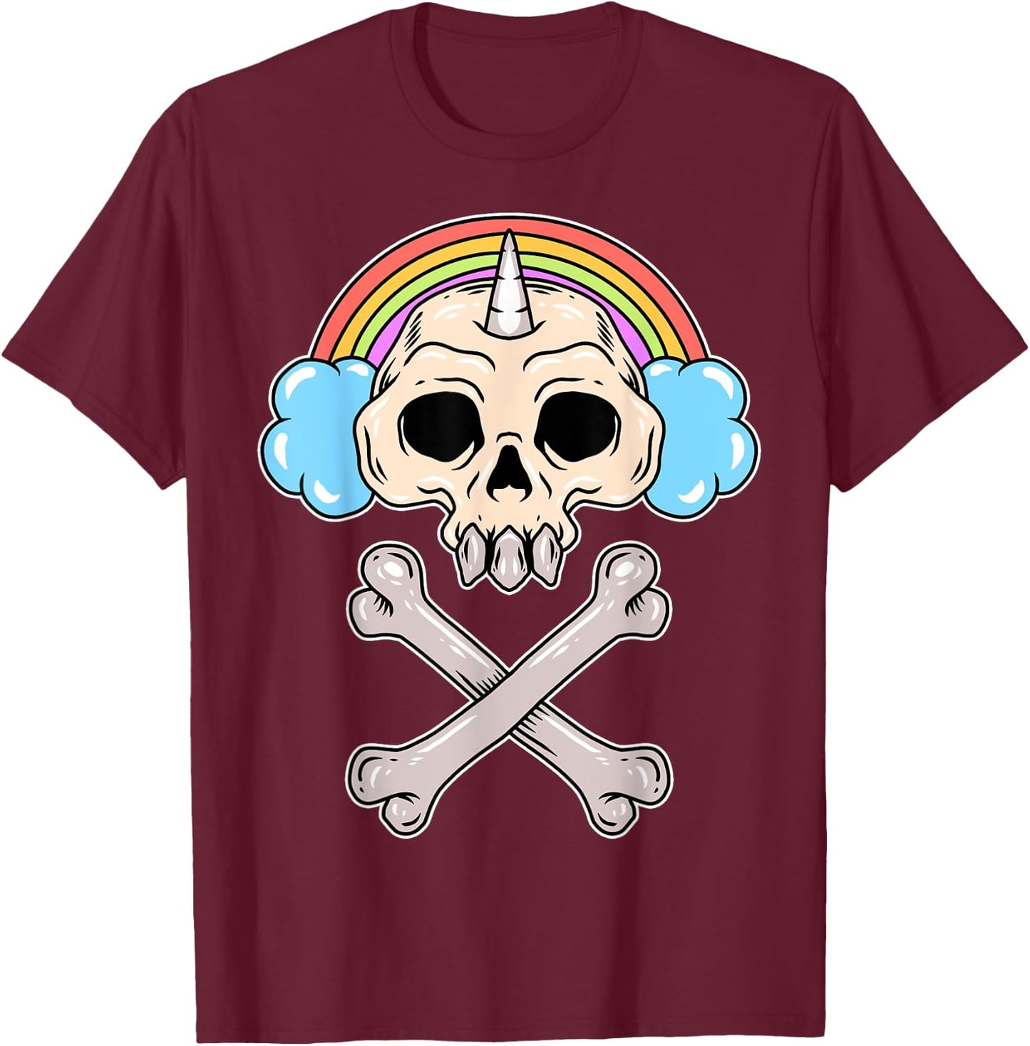 Rainbow Cloud Gamer Girl Gaming Cute Unicorn Skull T-Shirt - T-Shirt | Maroon