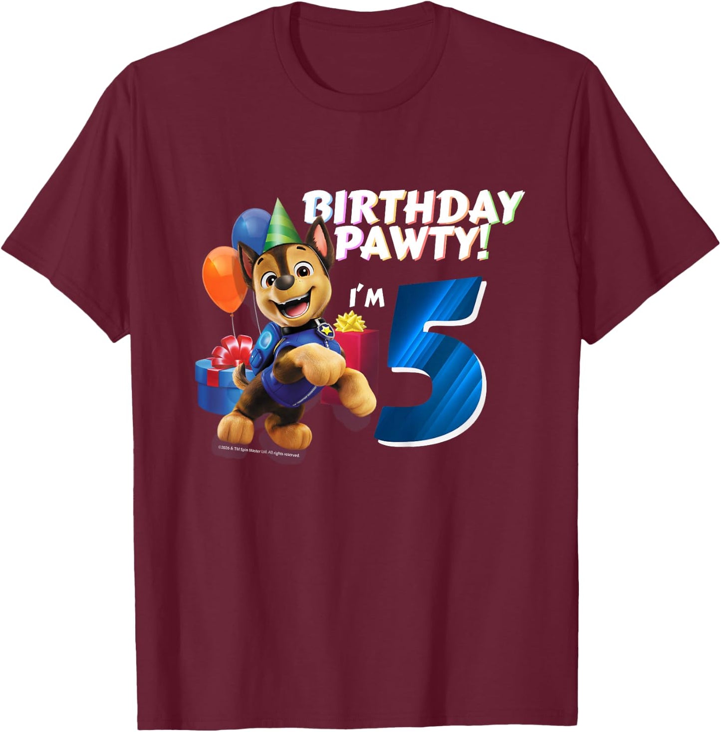 Official Paw Patrol Chase Birthday Party I'm 5 T-Shirt - T-Shirt | Maroon