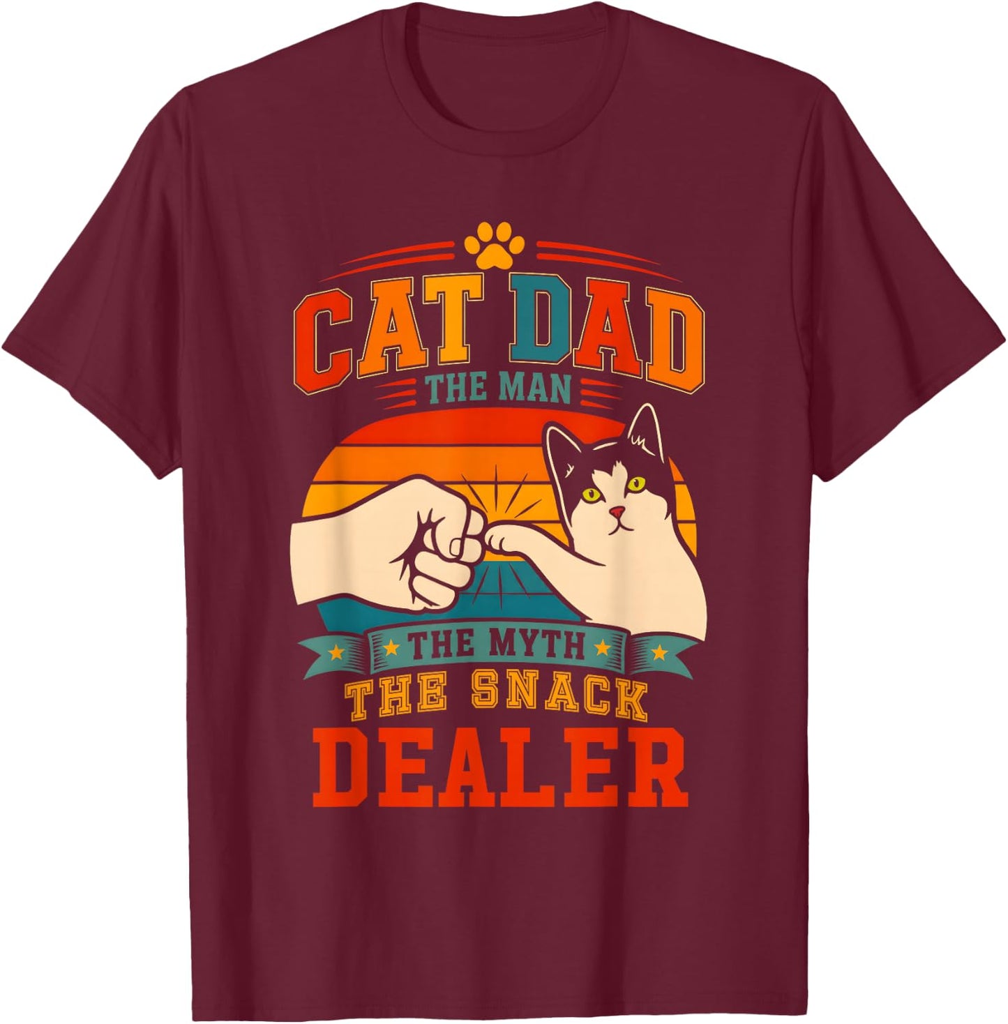 Cat Dad Man The Myth The Snack Dealer Fist Bump Retro T-Shirt - T-Shirt | Maroon