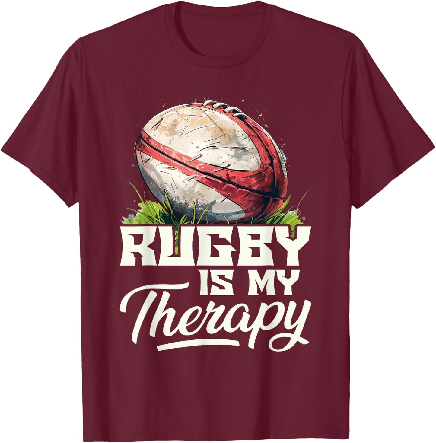 Rugby Is My Therapy Rugby , black T-Shirt - T-Shirt | Maroon