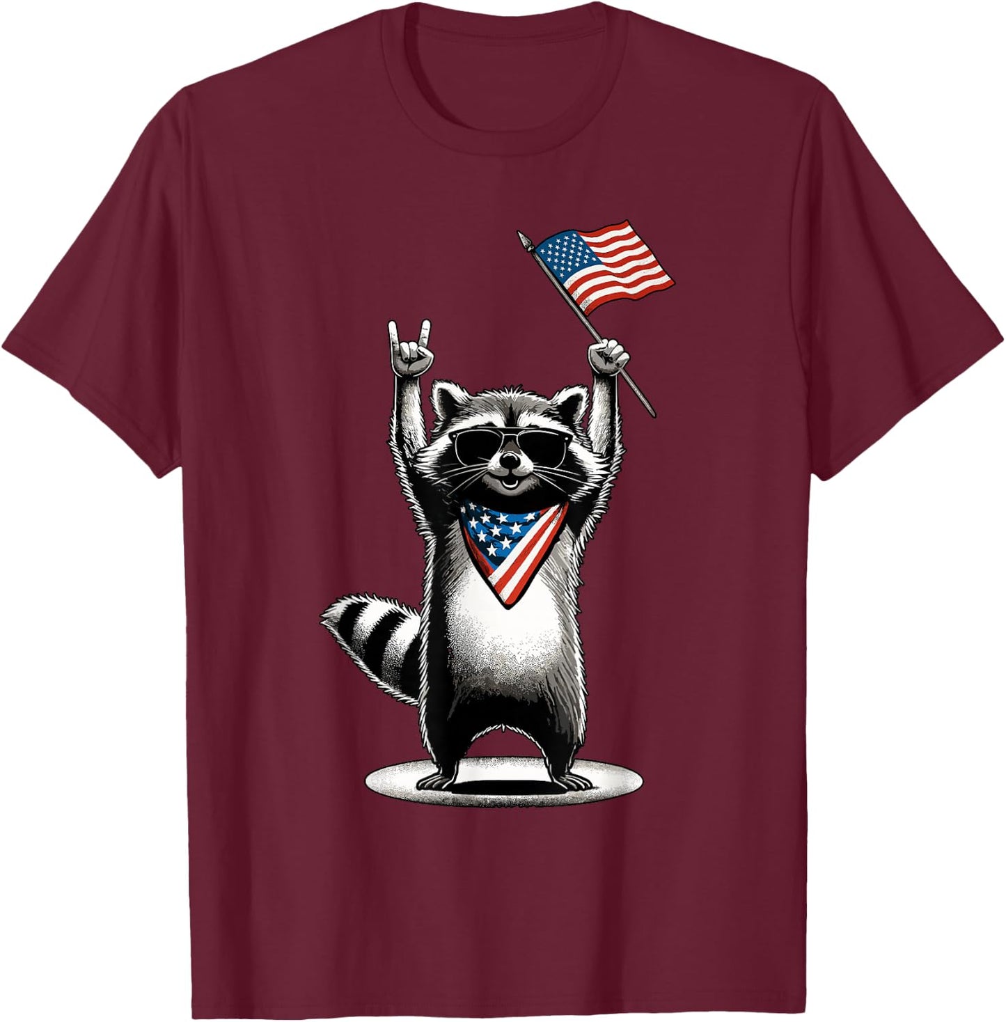USA Patriotic Raccoon Men Women Kids Funny 4th of July T-Shirt - T-Shirt | Maroon