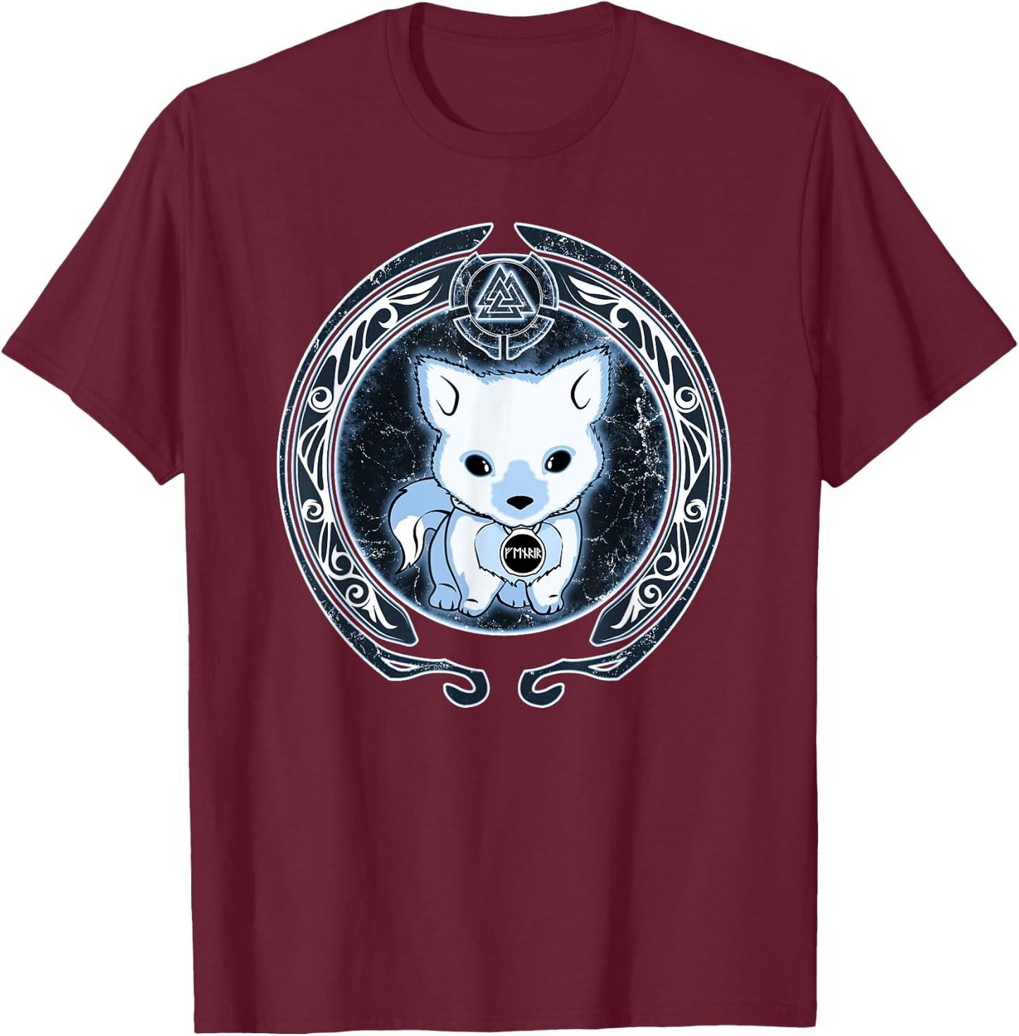 Viking Fenrir Fenris Wolf Pup Valknut Symbol T-Shirt - T-Shirt | Maroon