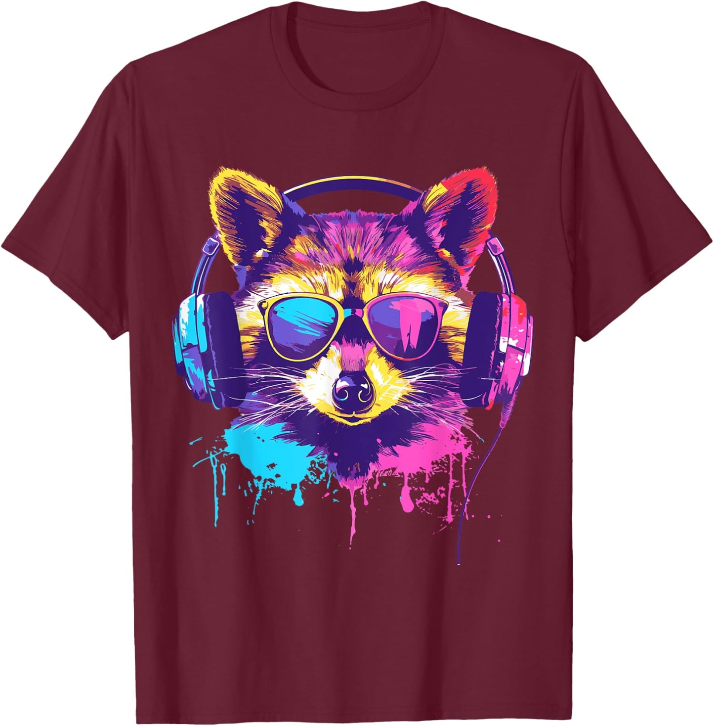 DJ Raccoon Outfit for Music Raccoon Techno Raccoon , black T-Shirt - T-Shirt | Maroon