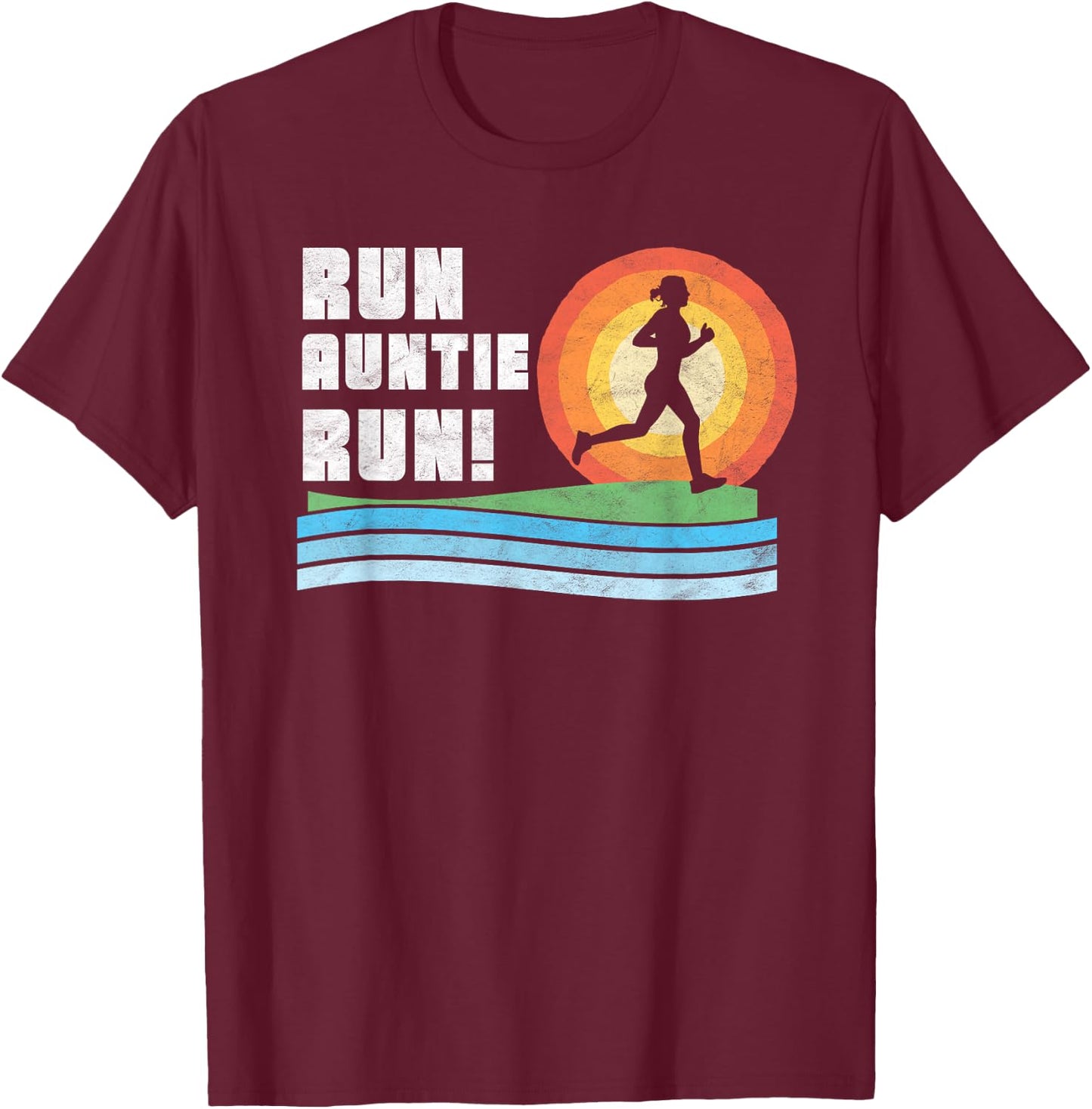 Run Auntie Run! Retro Style Vintage Race Cheering T-Shirt - T-Shirt | Maroon