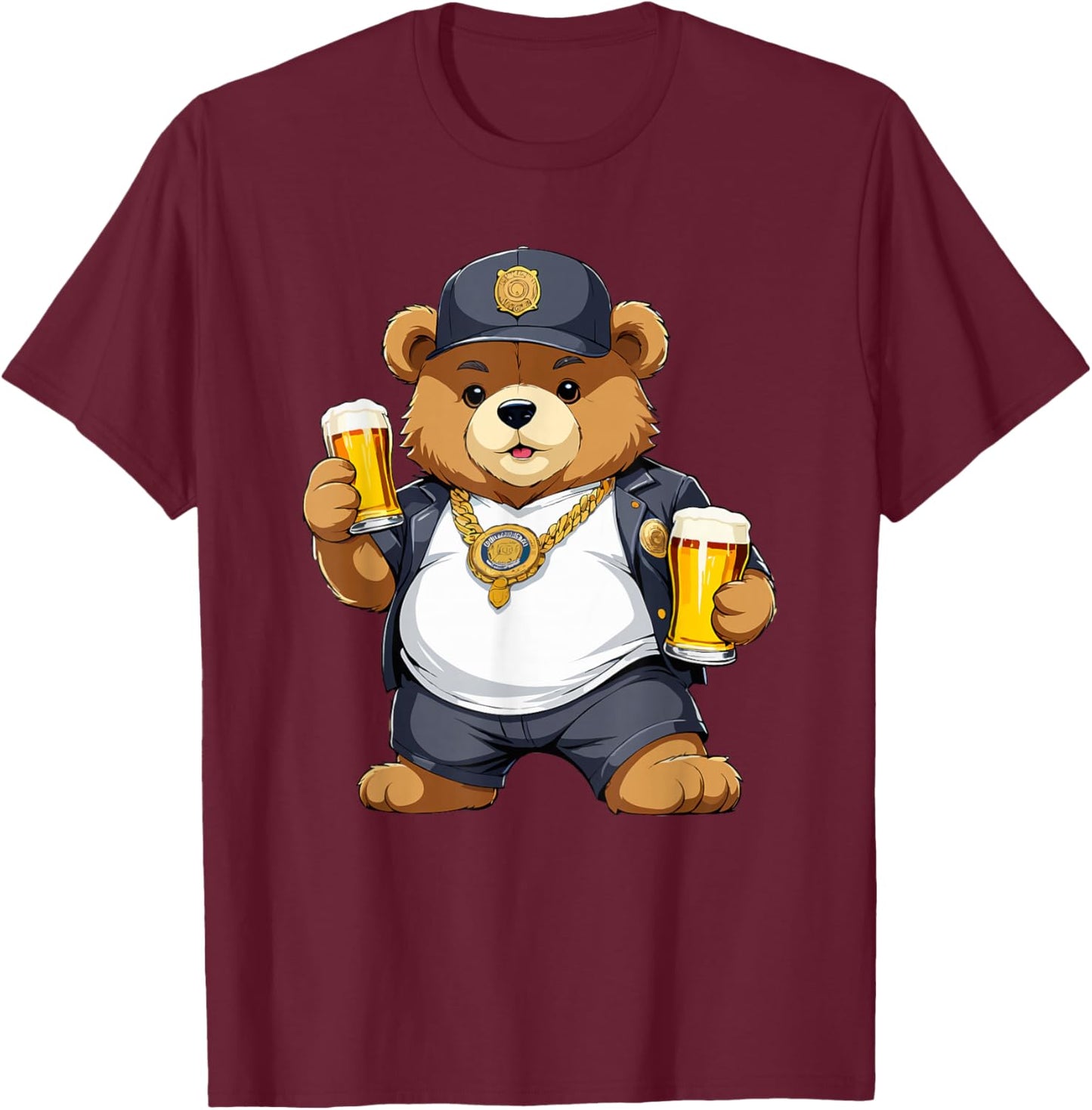 Big Fat Teddy Bear Gangster in Hip Hop Street Clothes T-Shirt - T-Shirt | Maroon