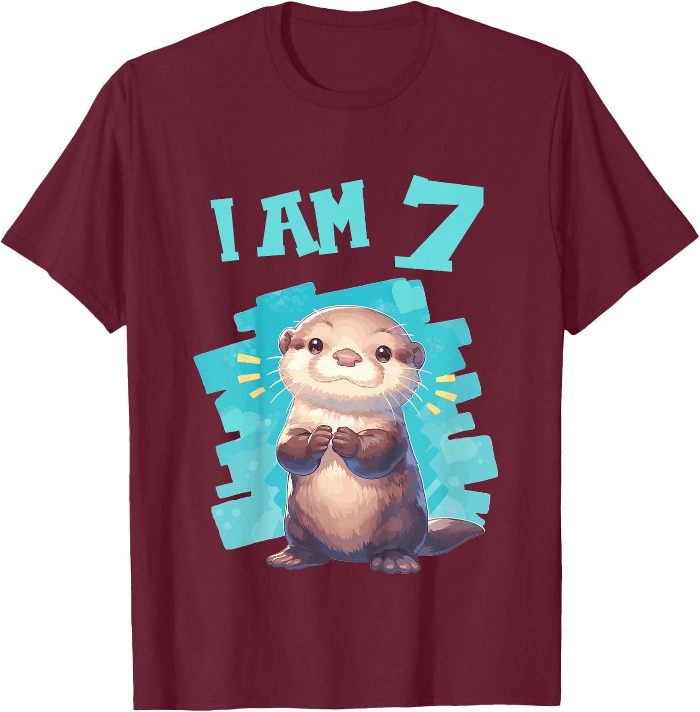 7 Years old 7 birthday Otters Boy Girl Otter T-Shirt - T-Shirt | Maroon