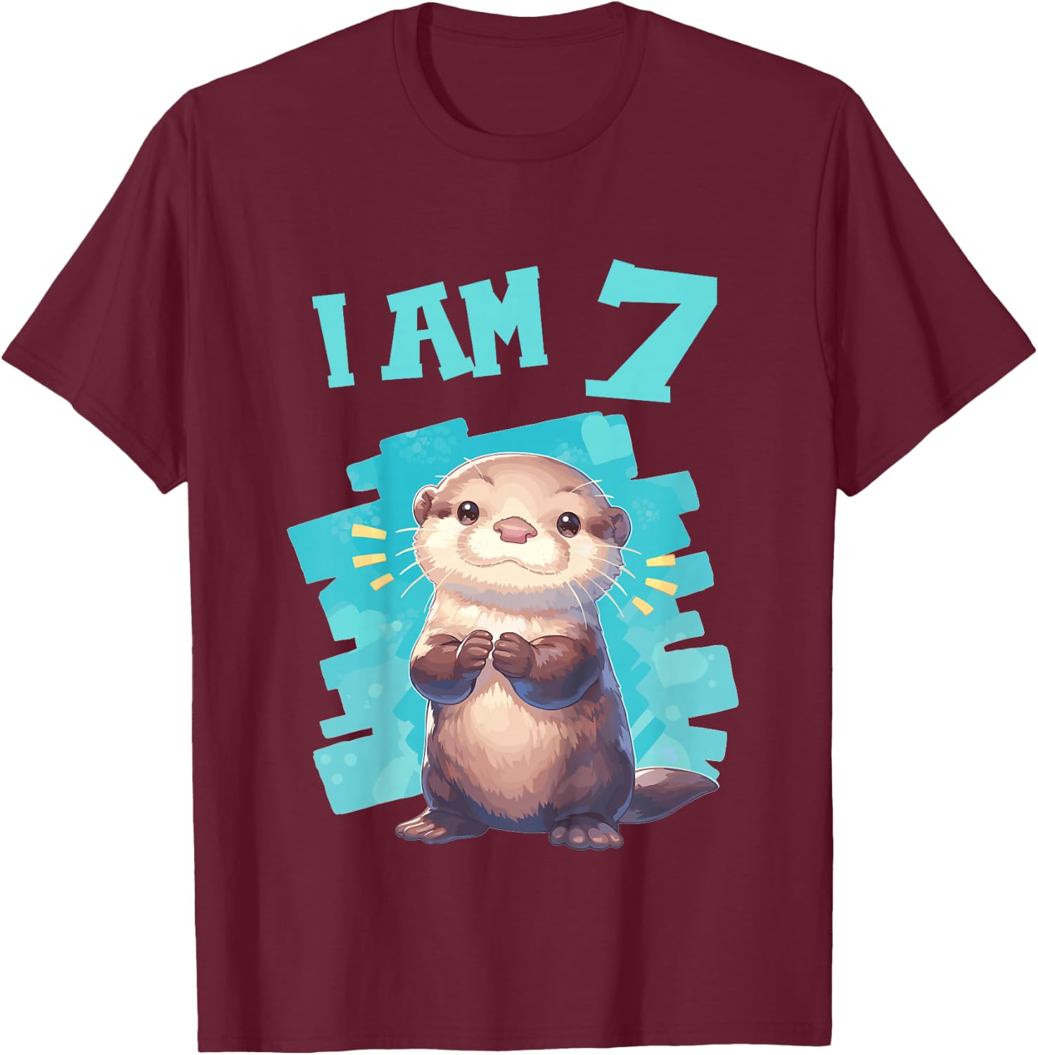 7 Years old 7 birthday Otters Boy Girl Otter T-Shirt - T-Shirt | Maroon