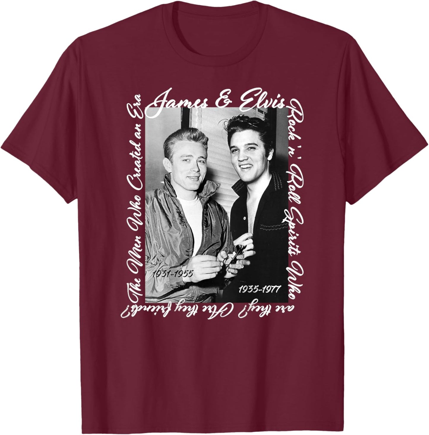 James Dean_Elvis Presley_Back Printed , black T-Shirt - T-Shirt | Maroon