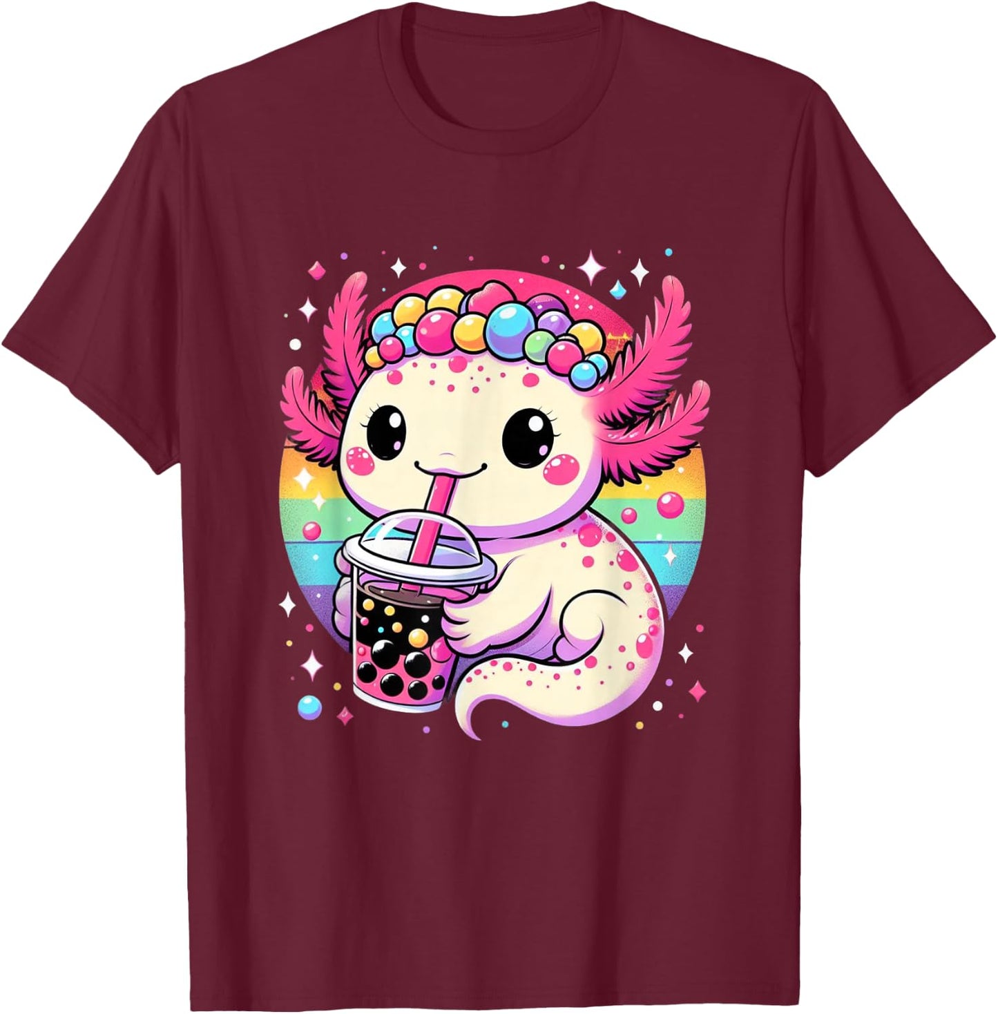 Axolotl Boba Tea Kawaii Neko Japanese Bubble Tea for Girls T-Shirt - T-Shirt | Maroon