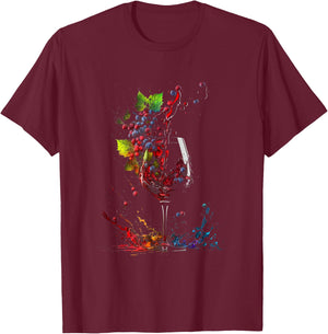 Wine Splash Art Wine Glass Grapes Wine Grower Winemaker , black T-Shirt - T-Shirt | Maroon