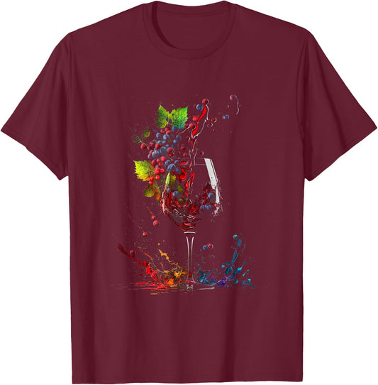 Wine Splash Art Wine Glass Grapes Wine Grower Winemaker , black T-Shirt - T-Shirt | Maroon