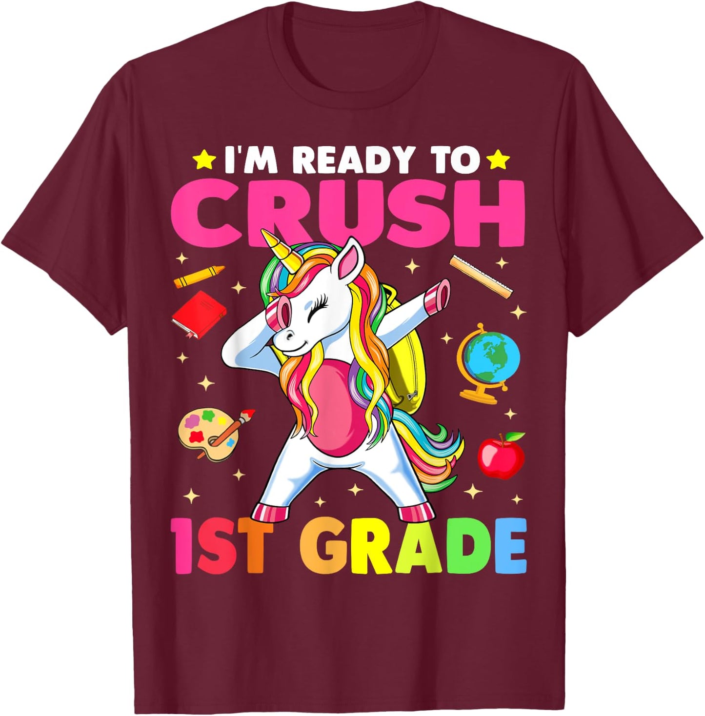 Crush 1st Grade Dabbing Unicorn Back to School Girls Gift T-Shirt - T-Shirt | Maroon