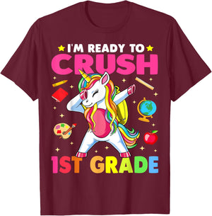 Crush 1st Grade Dabbing Unicorn Back to School Girls Gift T-Shirt - T-Shirt | Maroon