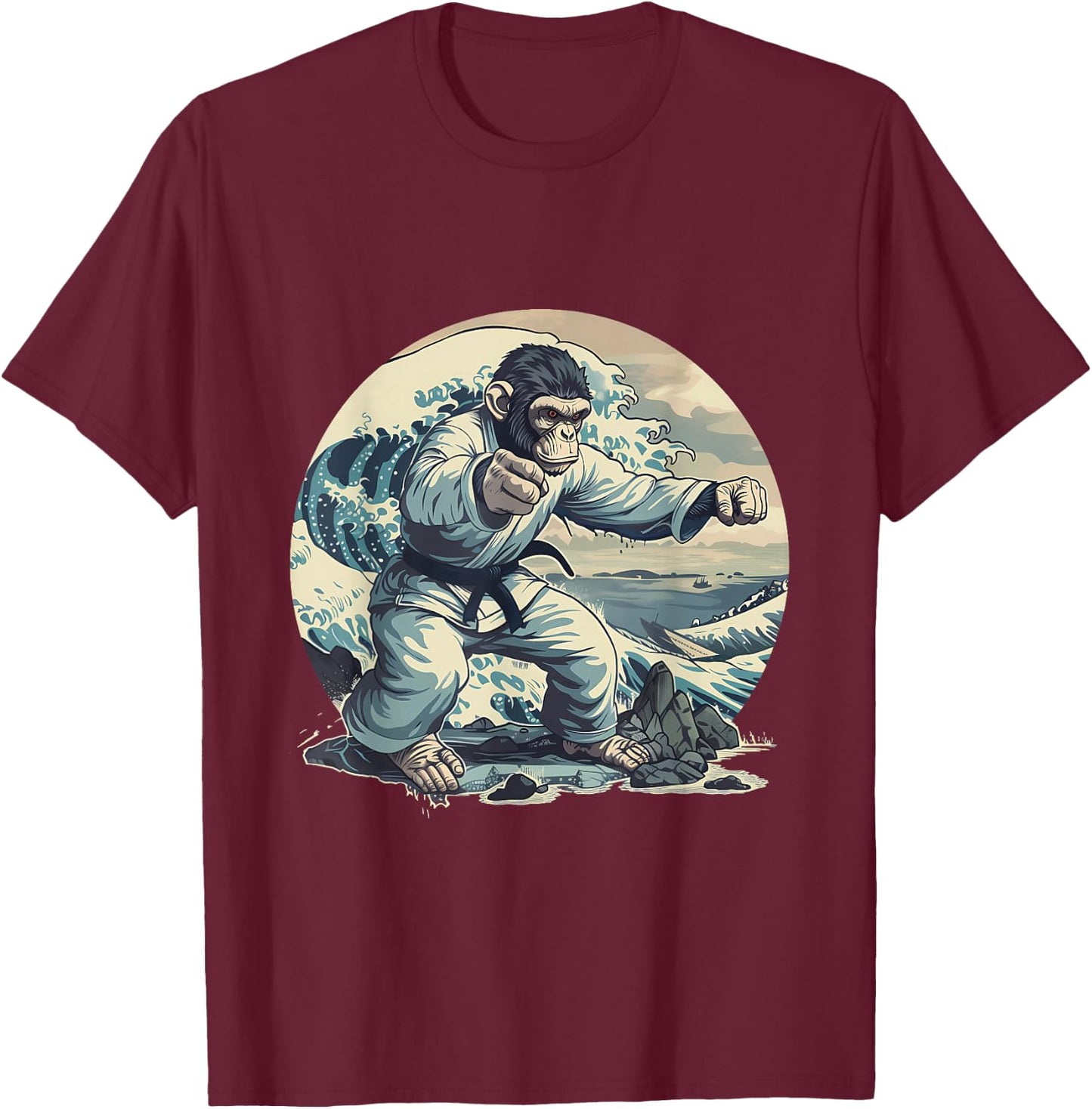 Judo Monkey Waves Kung Fu Judo Monkey Lover Taekwondo T-Shirt - T-Shirt | Maroon