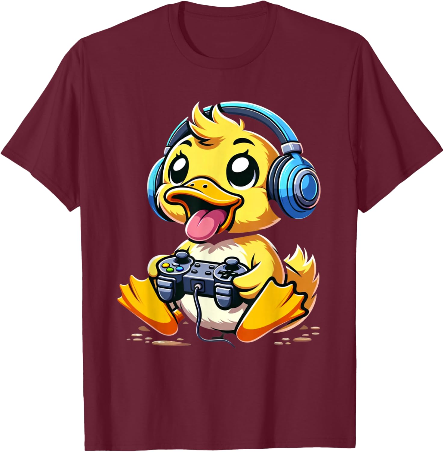 Funny Duck Gamer Gaming Ducks Video Game , Small, Black T-Shirt - T-Shirt | Maroon