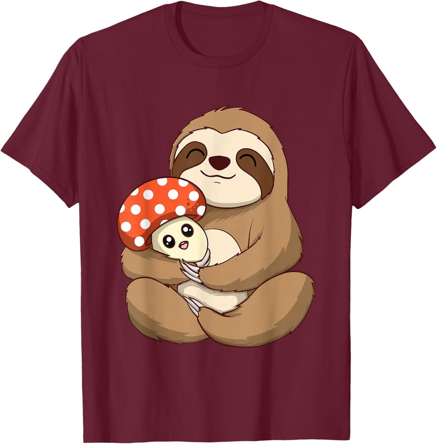 Hugging Sloth And Mushroom - Zookeeper Wildlife Animal Lover T-Shirt - T-Shirt | Maroon