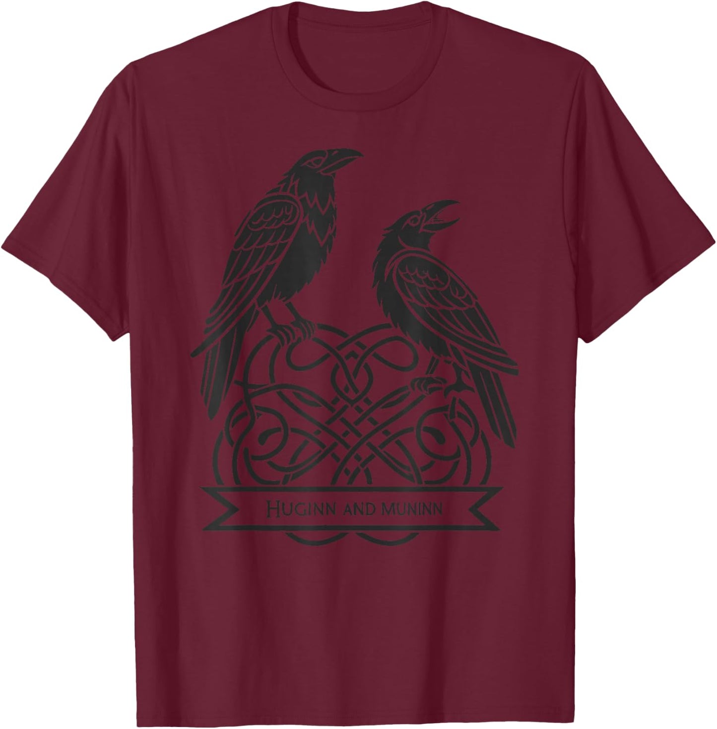Ancient Celtic Knotwork Ravens – Huginn & Muninn Viking T-Shirt - T-Shirt | Maroon