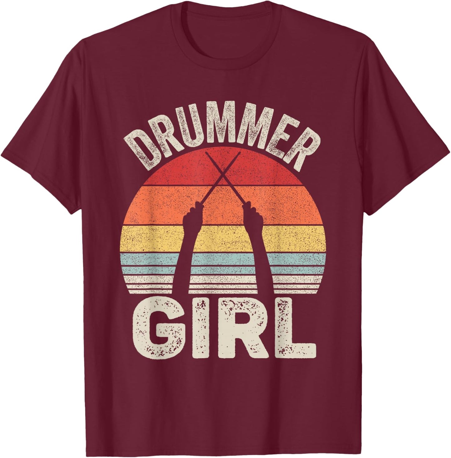 Vintage Retro Drummer Girl T-Shirt - T-Shirt | Maroon