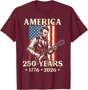 Lincoln Guitar America 250 250th Anniversary 4th of July T-Shirt - T-Shirt | Maroon