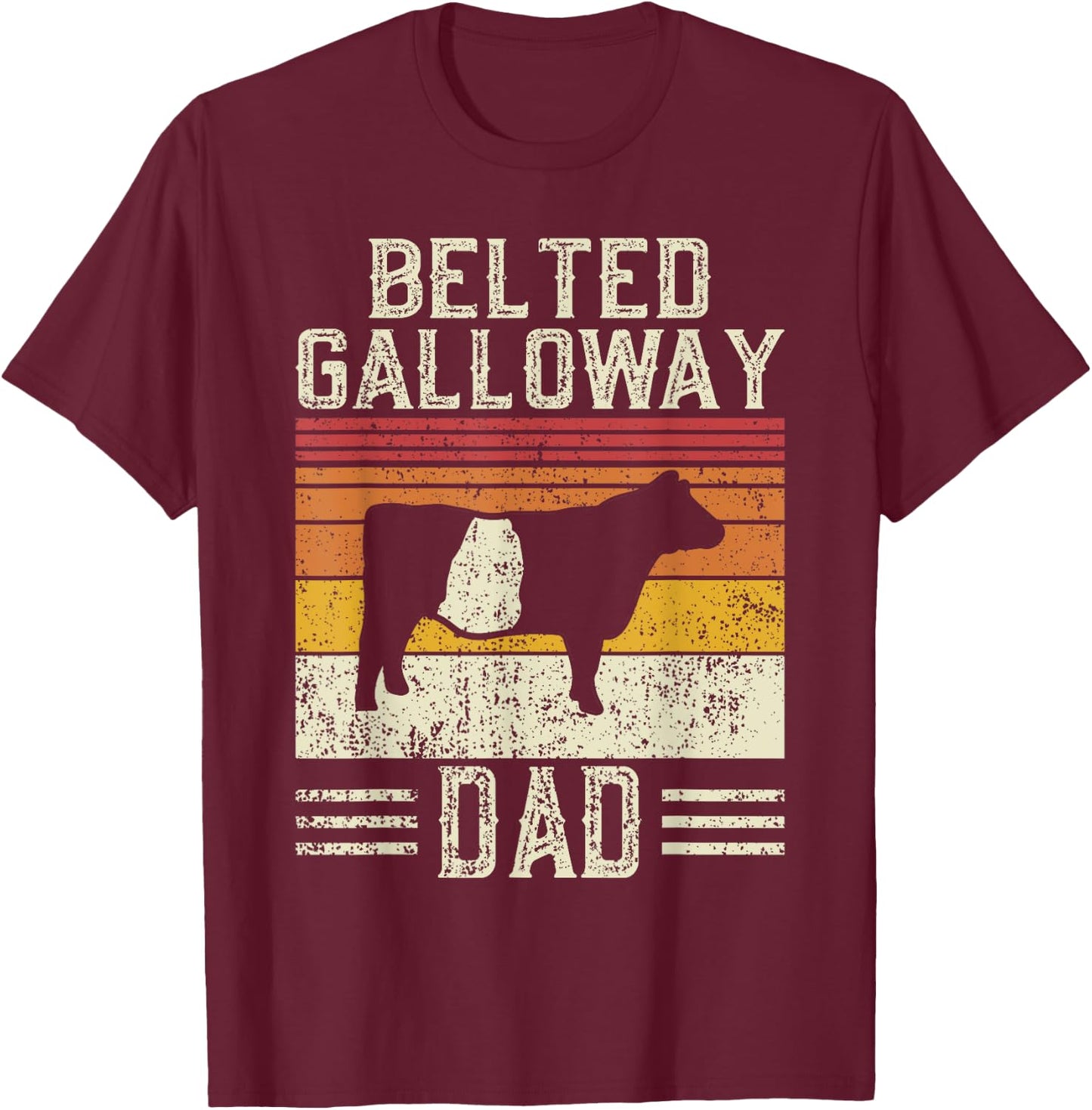 Best Cow Dad Men - Vintage Cattle Belted Galloway T-Shirt - T-Shirt | Maroon