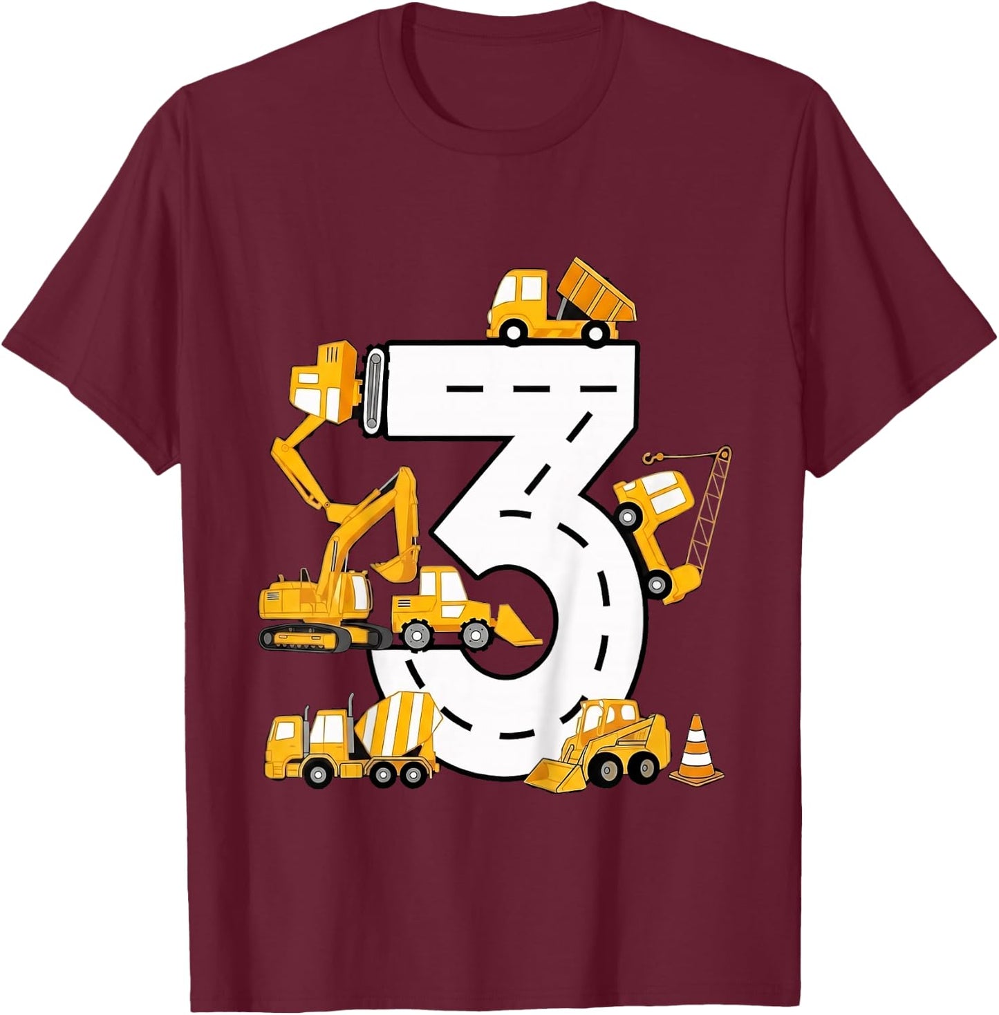 Kinder 3. Jahre Geburtstag Junge Baujunge 3 Jahre alt T-Shirt - T-Shirt | Maroon