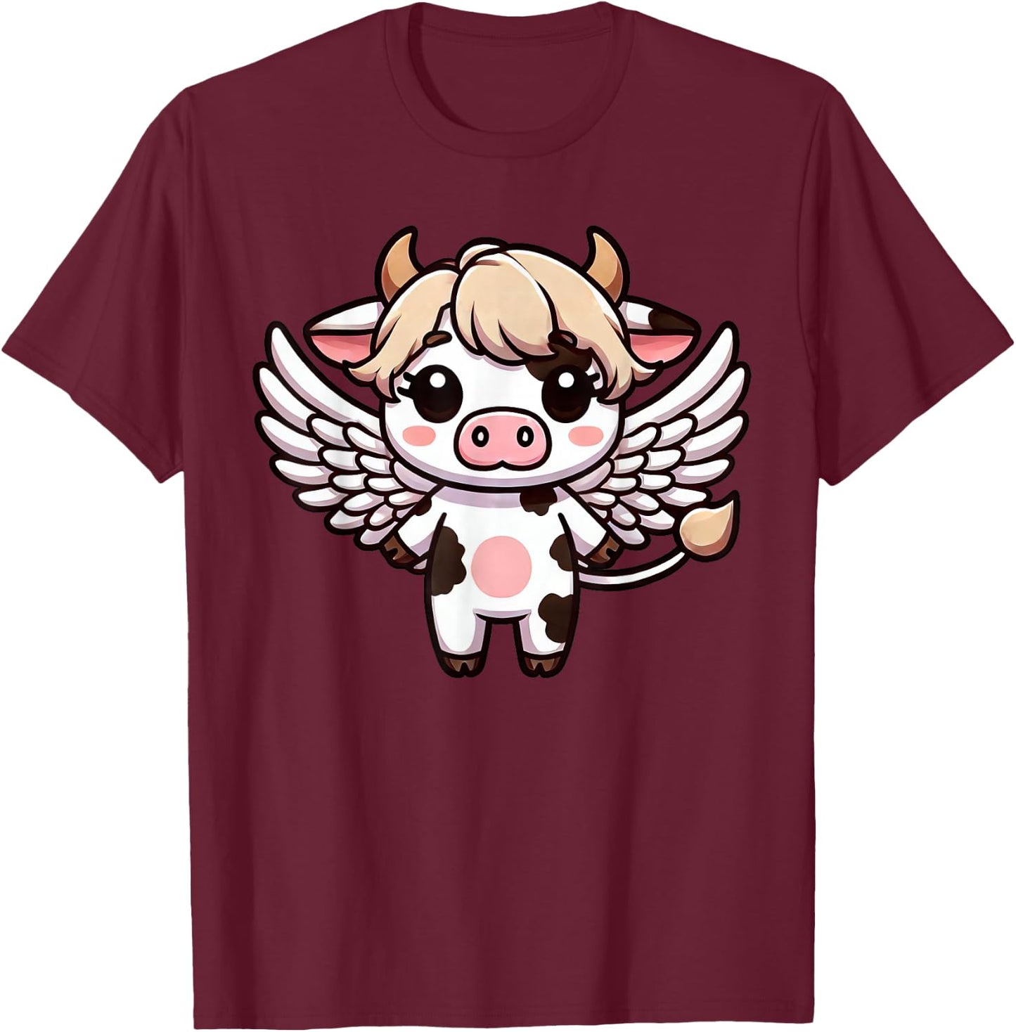 Cute Kawaii Angel Cow with Wings T-Shirt - T-Shirt | Maroon