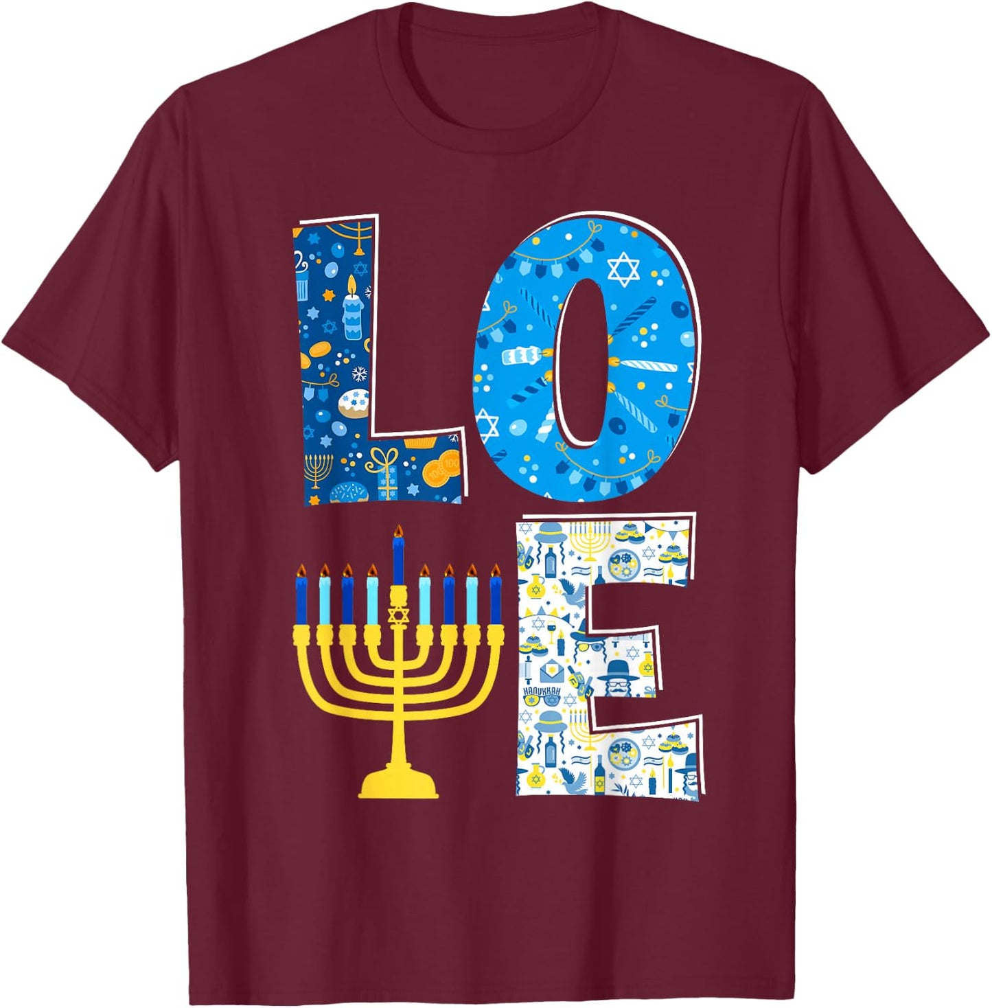 Love Cute Hanukkah Decoration Menorah Pajama Matching Family T-Shirt - T-Shirt | Maroon