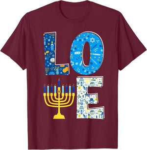 Love Cute Hanukkah Decoration Menorah Pajama Matching Family T-Shirt - T-Shirt | Maroon