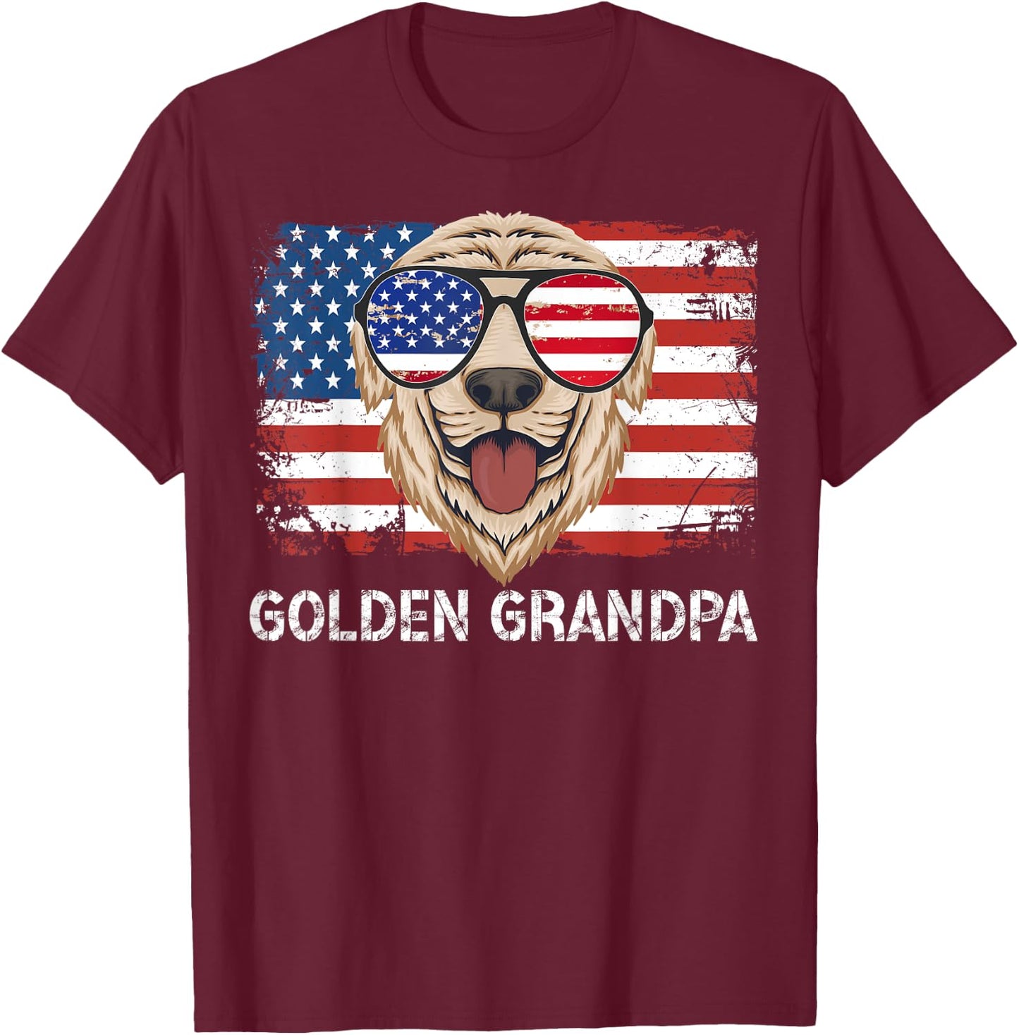 Golden Grandpa Of A Golden Retriever Grandpa US Flag T-Shirt - T-Shirt | Maroon