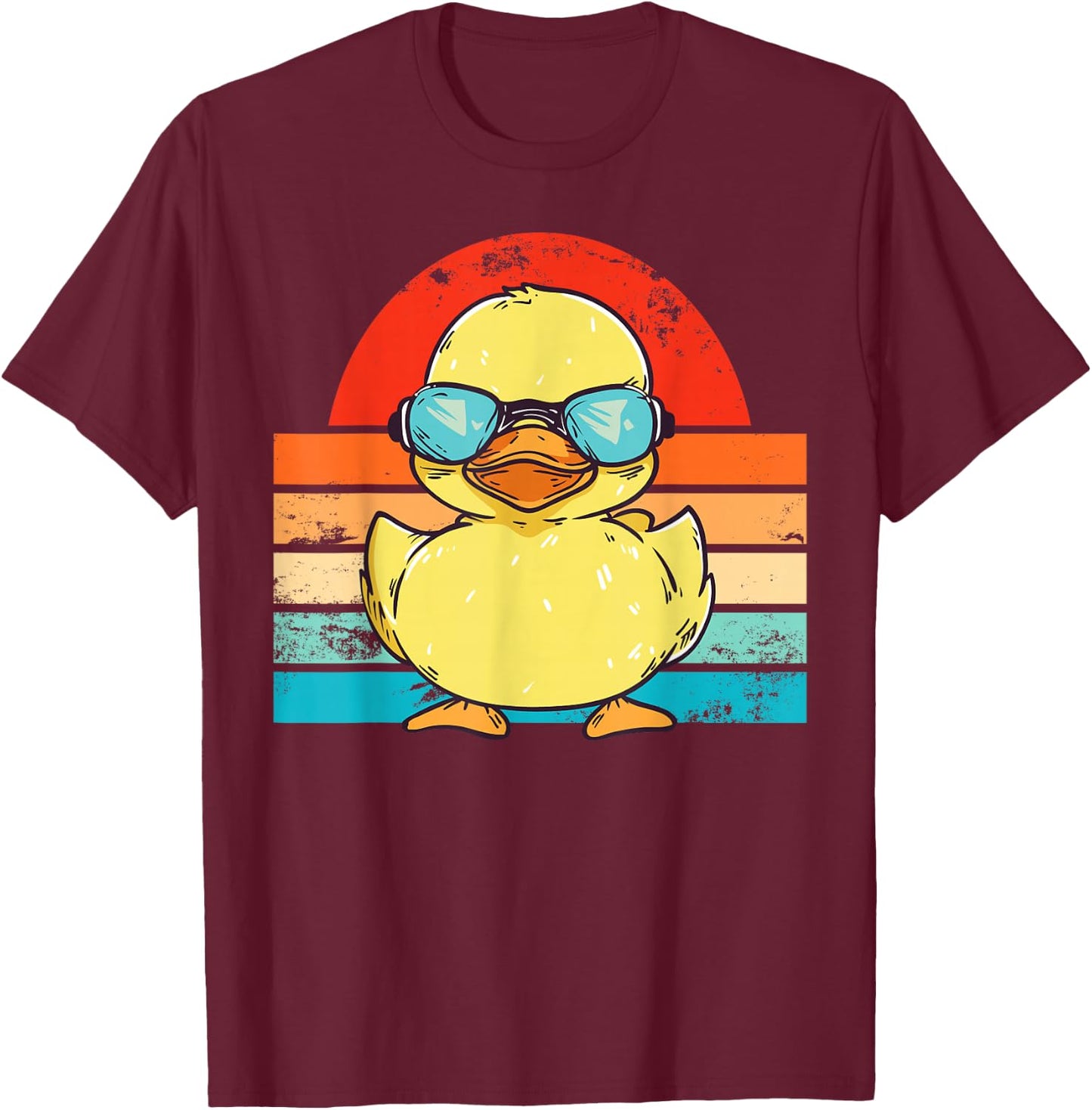 Cool Retro Yellow Duck in Sunglasses 70s 80s Funny Duck T-Shirt - T-Shirt | Maroon