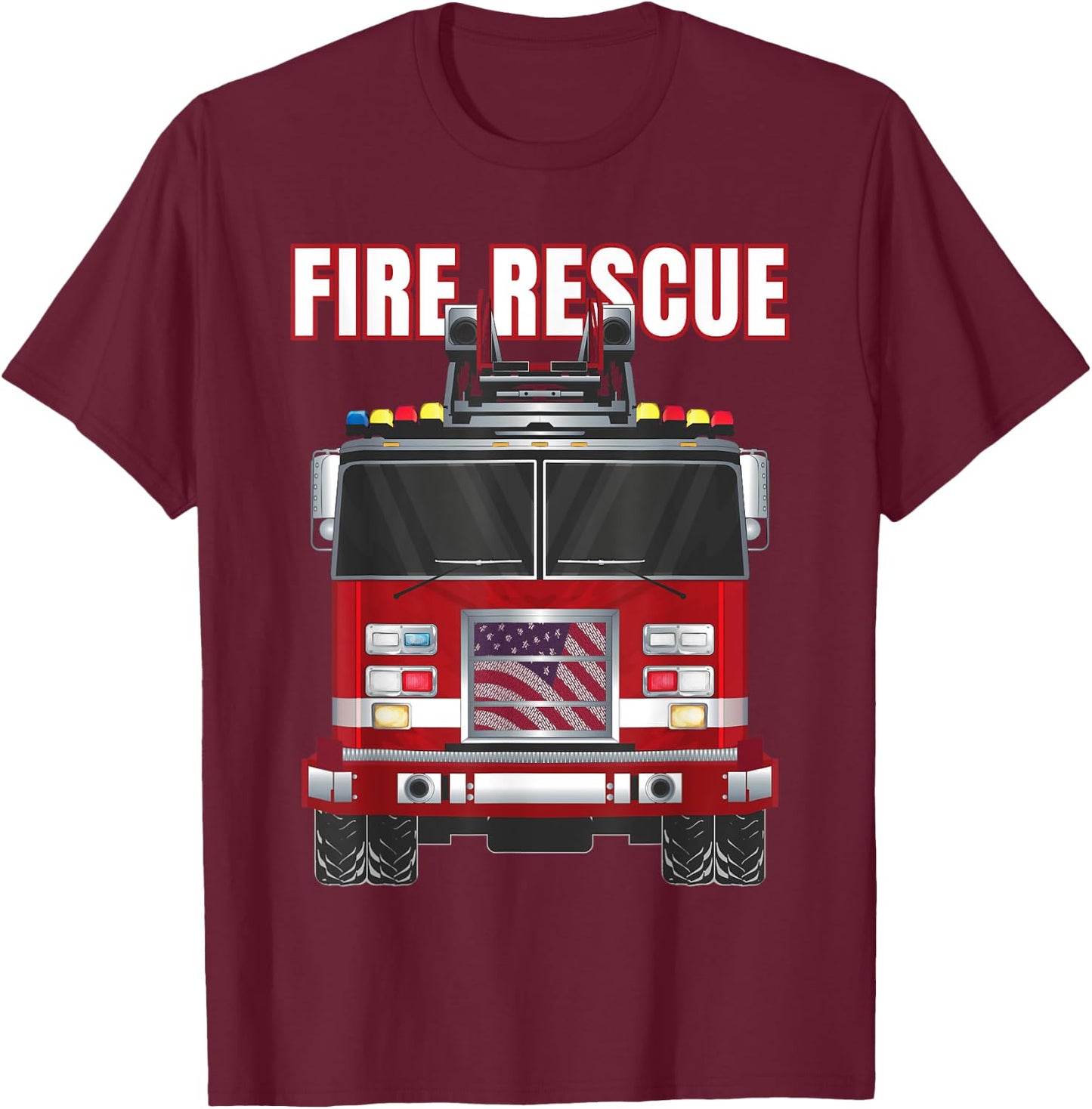 American Fire Rescue Firefighter Department Truck Fireman T-Shirt - T-Shirt | Maroon
