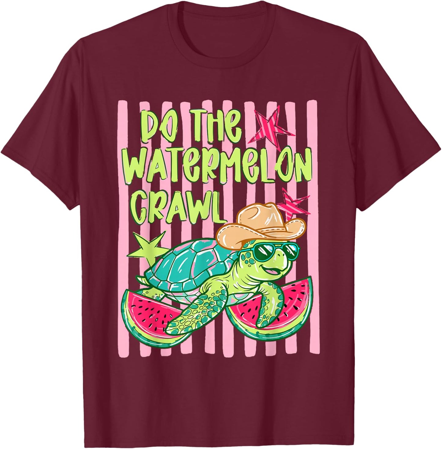 Striped Turtle Summer Fruit Vacation Do The Watermelon Crawl T-Shirt - T-Shirt | Maroon