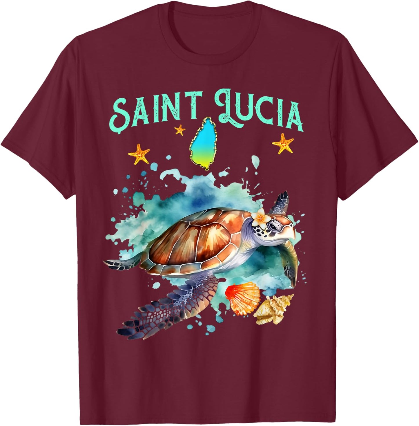 Tortue Marine De L'île De Sainte-Lucie Homme Femme Enfant T-Shirt - T-Shirt | Maroon