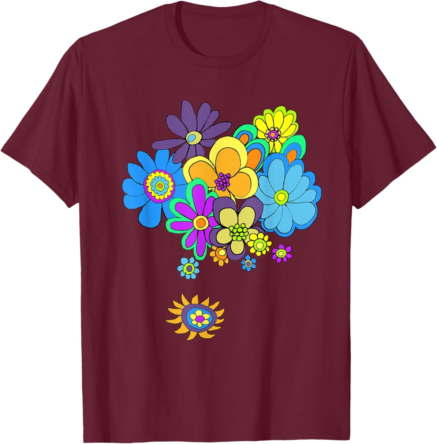 60s & 70s Retro Flower Power T Shirt T-Shirt - T-Shirt | Maroon