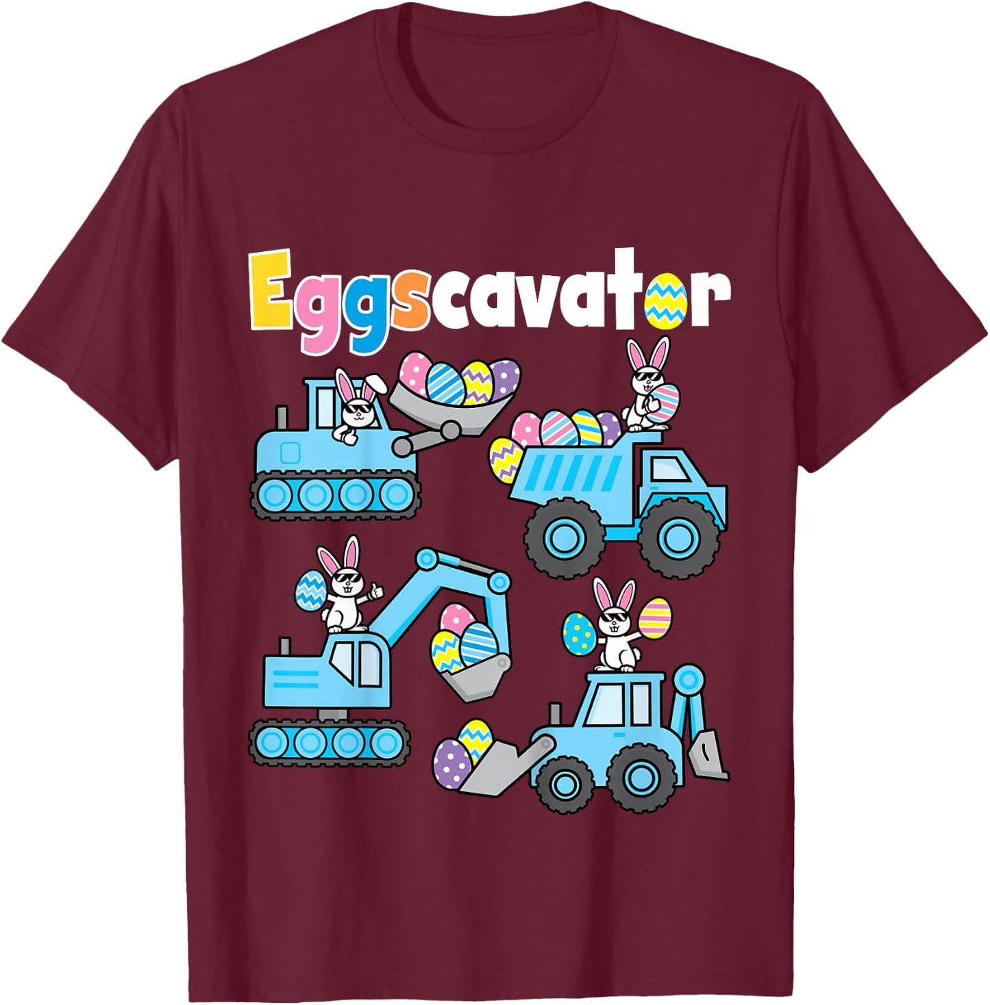 Kids Boys Easter Shirt Eggs Cavator Excavator Bunny Eggscavator T-Shirt - T-Shirt | Maroon