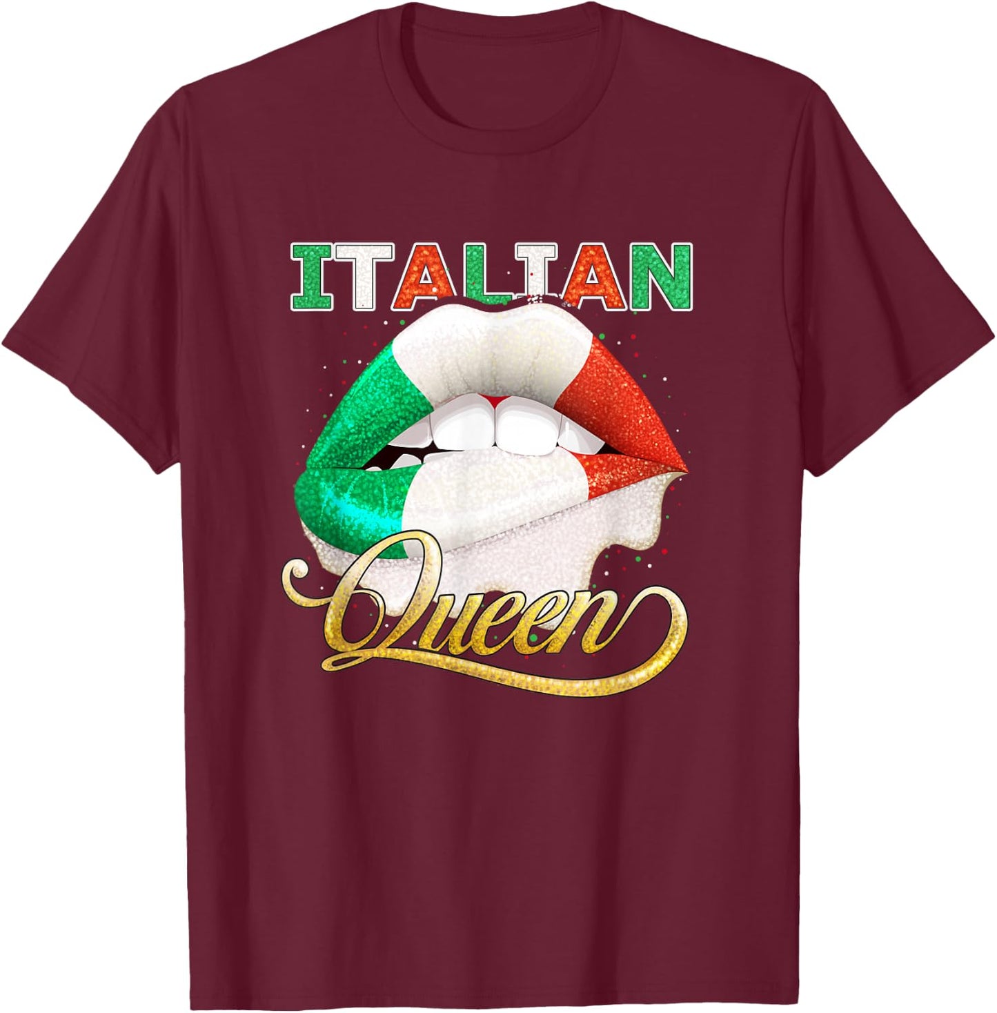 Italian Flag Lips Shirt Women Girls Italy Italian Queen T-Shirt - T-Shirt | Maroon