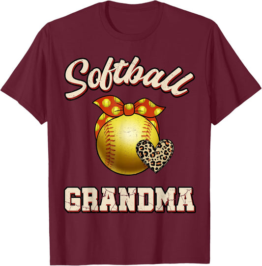 Softball Grandma Leopard Heart Fans Mother's Day Gift T-Shirt - T-Shirt | Maroon