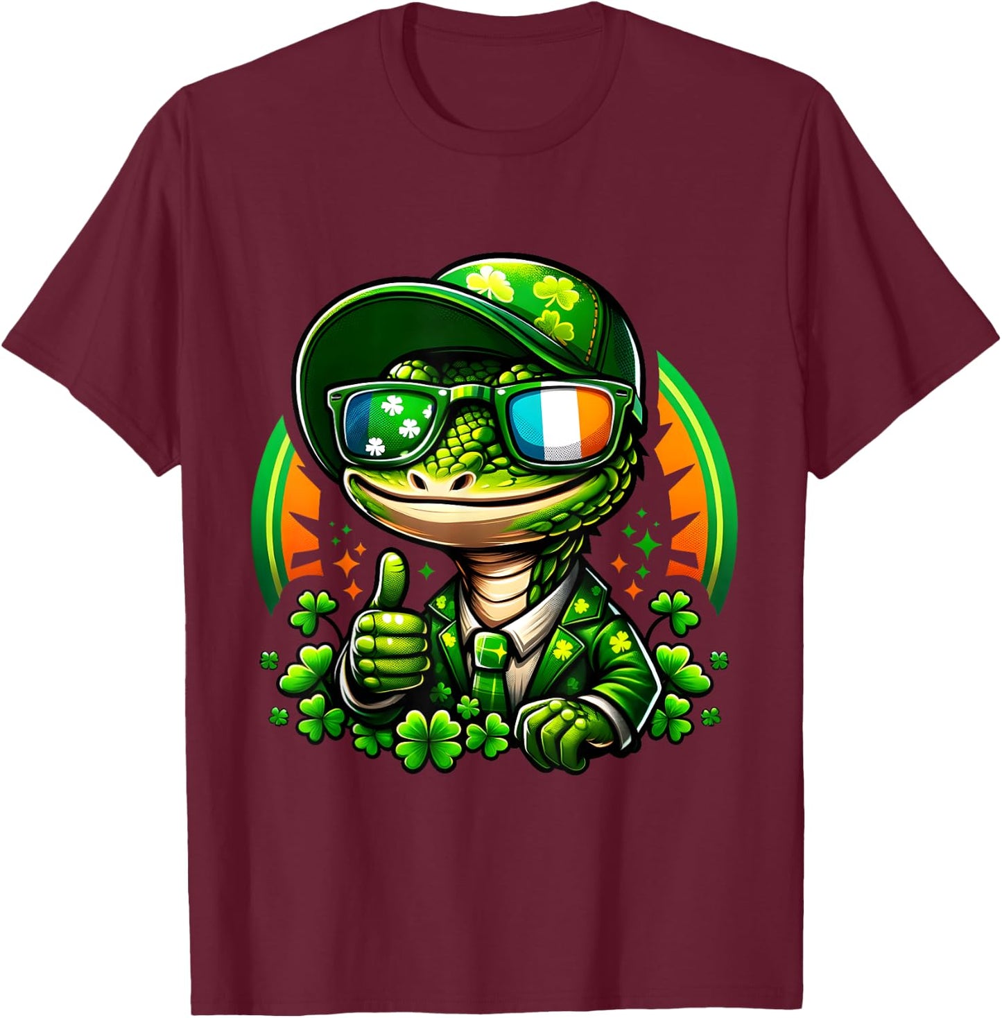 St Patrick's Day Funny Lizard Lucky Charm Clover Adult Kids T-Shirt - T-Shirt | Maroon