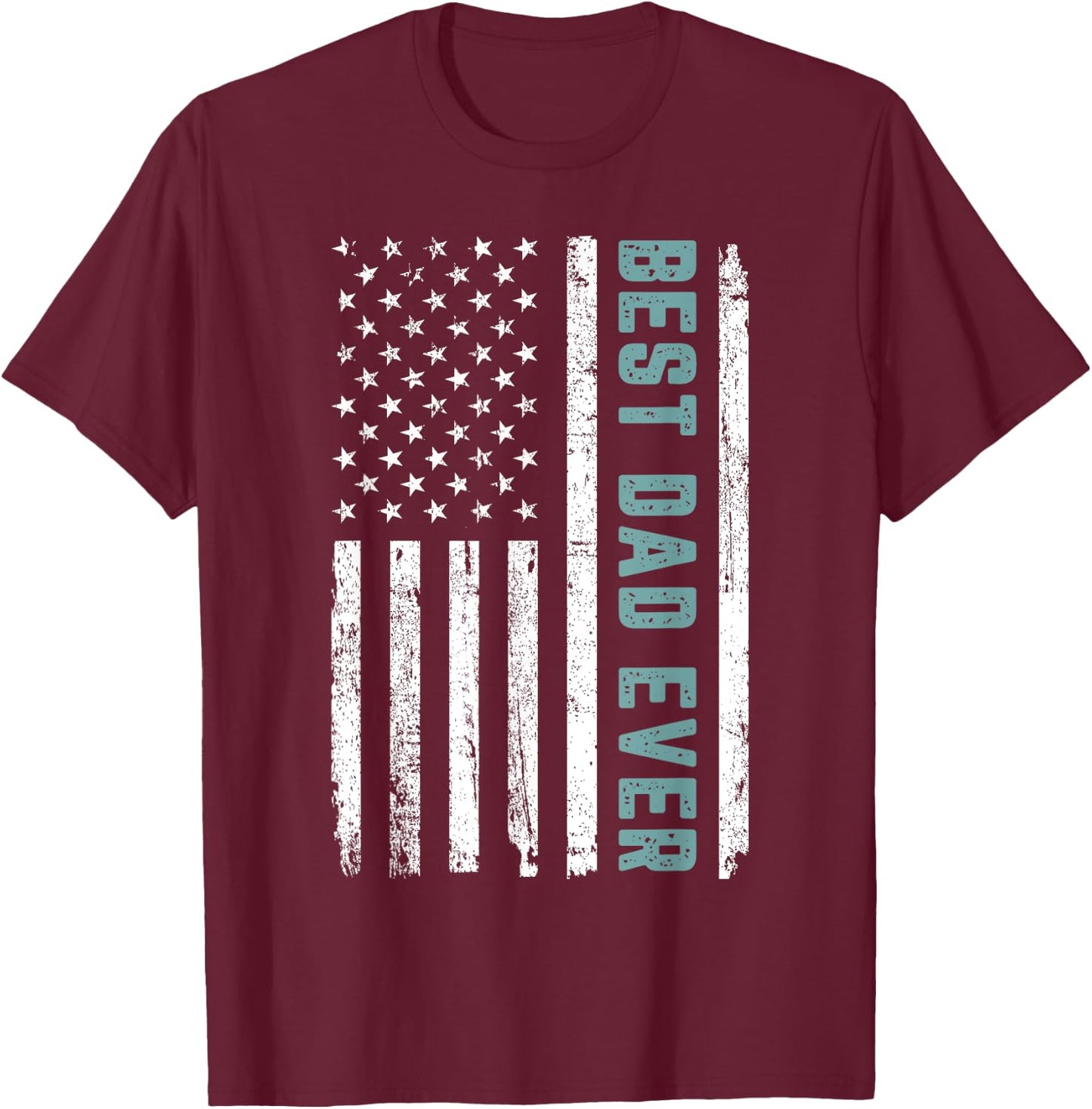 Best Dad Ever With US American Flag Father's Day T-Shirt - T-Shirt | Maroon