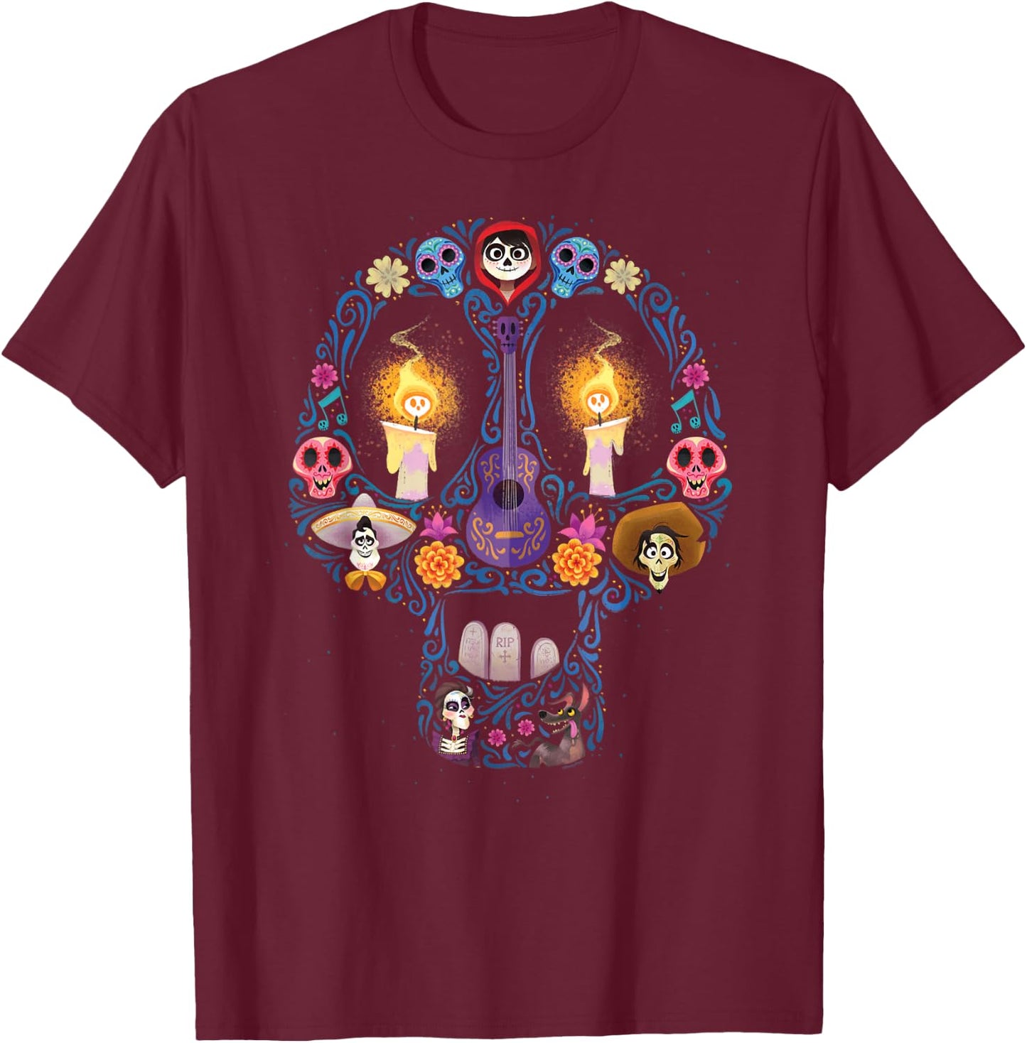 Disney Pixar Coco Land of The Dead Silhouette T-Shirt - T-Shirt | Maroon