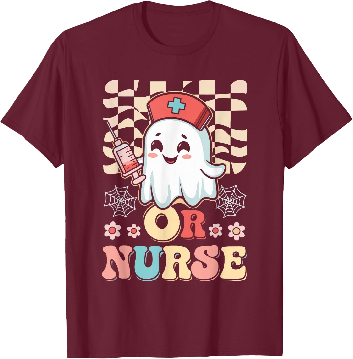 OR Nurse Ghost Halloween T-Shirt - T-Shirt | Maroon