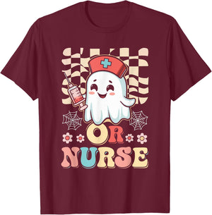 OR Nurse Ghost Halloween T-Shirt - T-Shirt | Maroon
