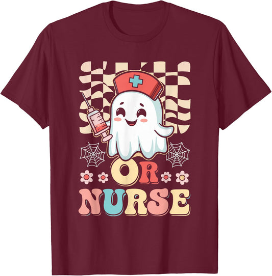 OR Nurse Ghost Halloween T-Shirt - T-Shirt | Maroon