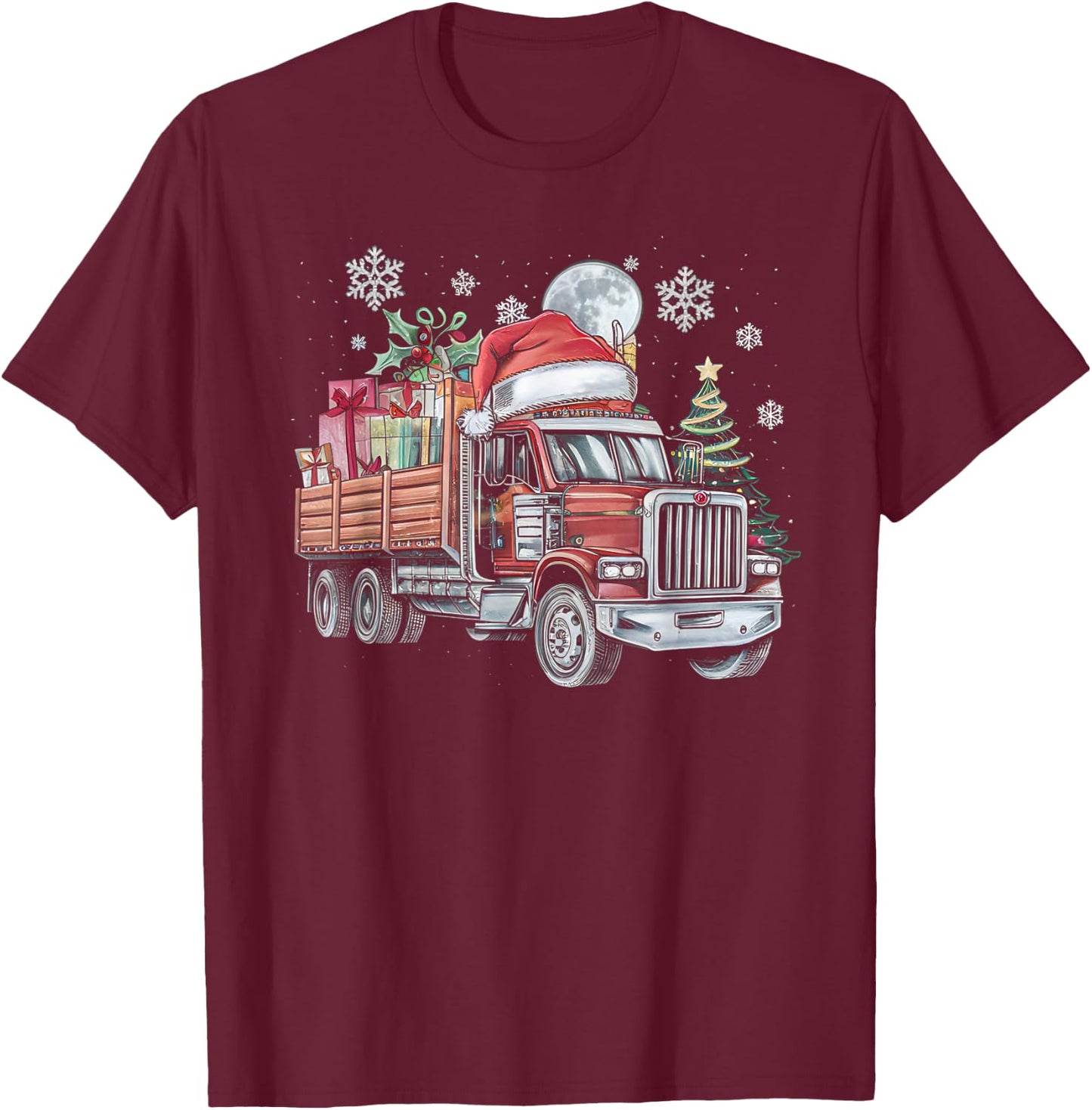 Santa Truck Lights Christmas Driving Xmas Boys Kids Toddler T-Shirt - T-Shirt | Maroon